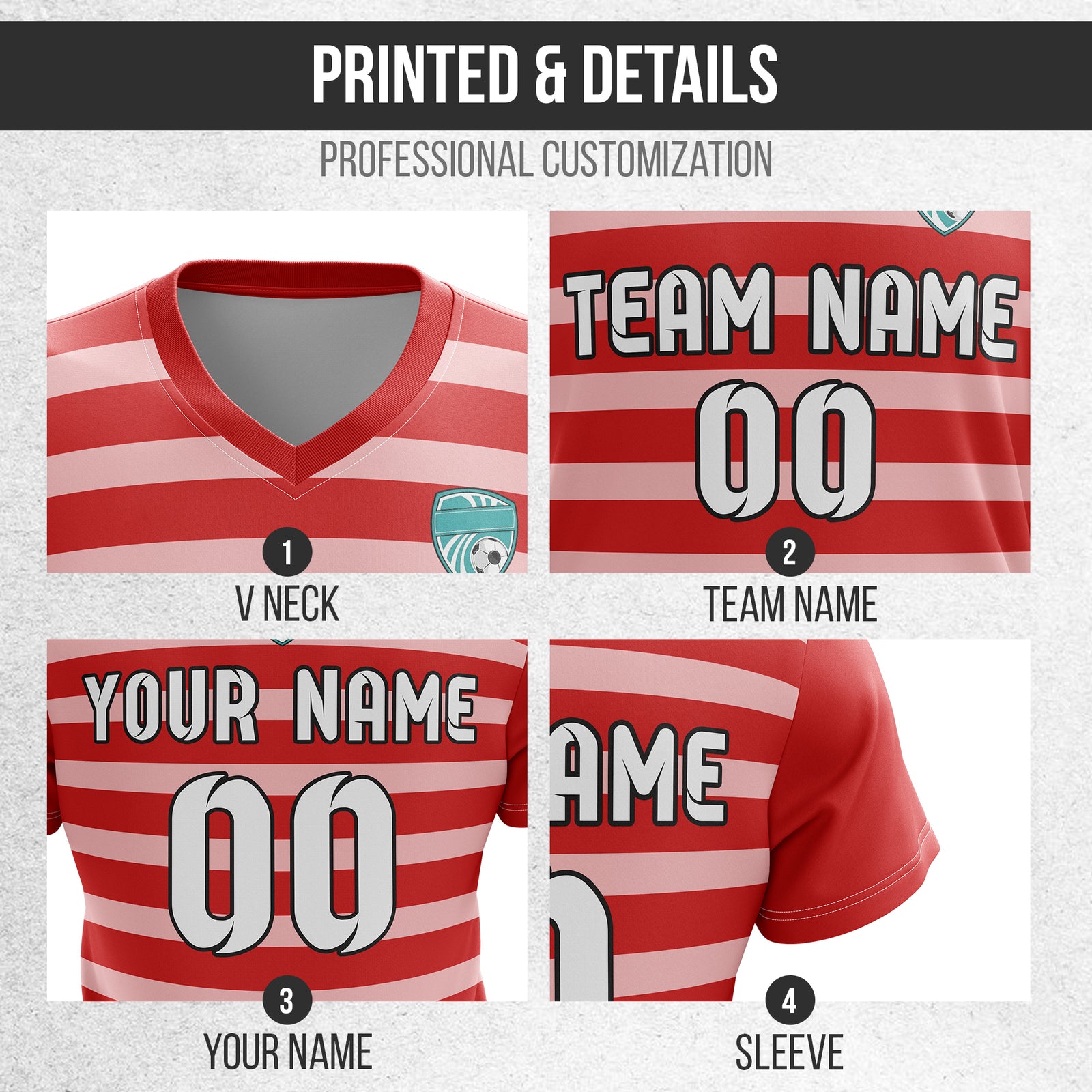 Custom Royal Stripe V-Neck Red Soccer sport Tops Jersey