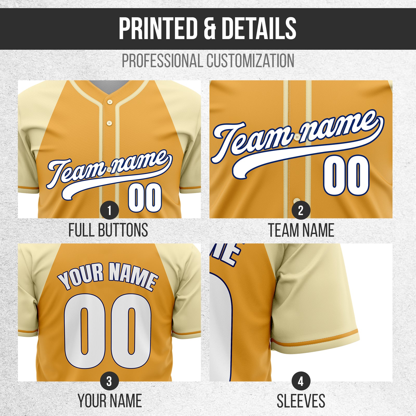 Custom Desert Blaze Orange Raglan Style Baseball Sports Jersey Personalized Uniform with Name & Number