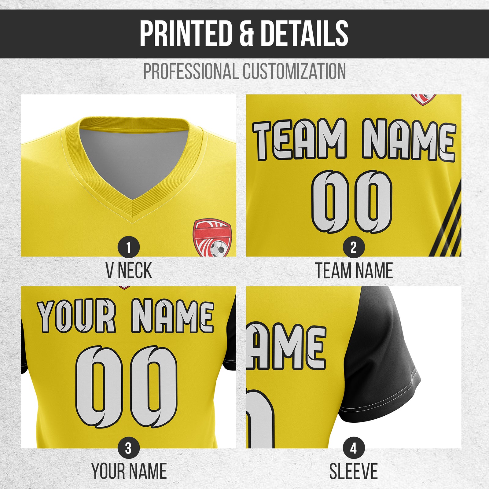 Custom Rapid Line V-Side Pattern Yellow Soccer sport Tops Jersey