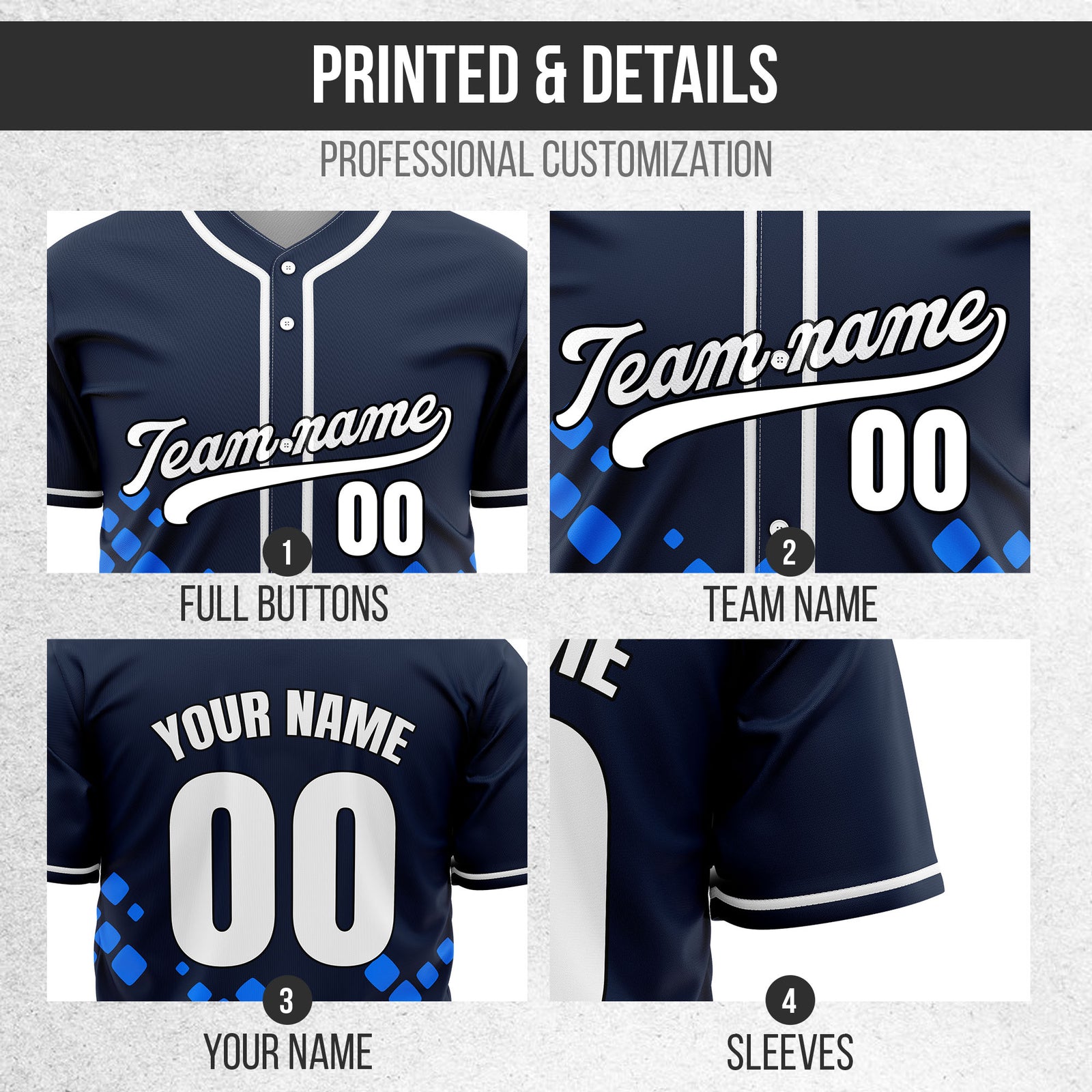 Custom Shadow Sparks Navy Baseball Sports Jersey Personalized Uniform with Name & Number