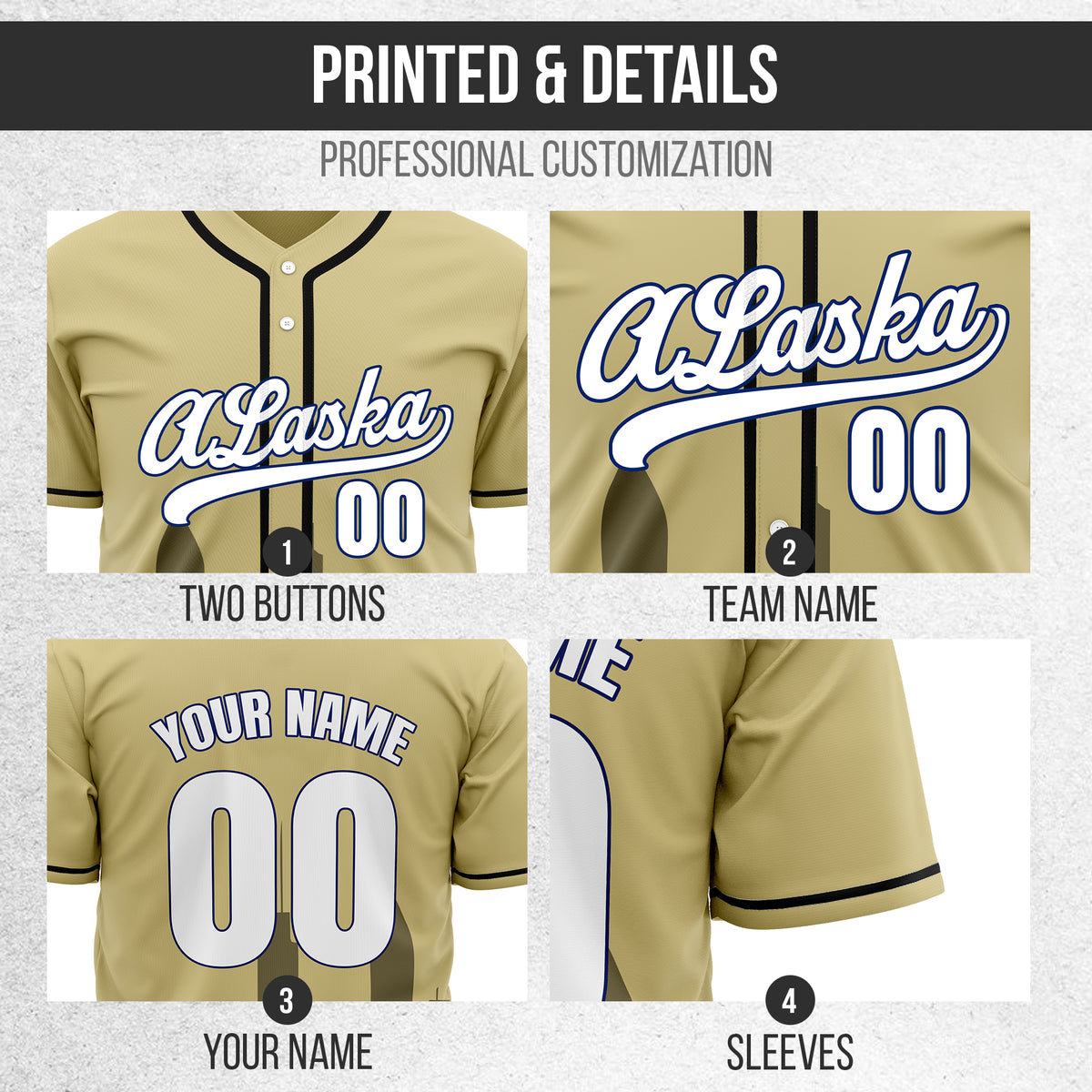 Custom City Horizon Khaki Baseball Sports Jersey Personalized Uniform with Name & Number