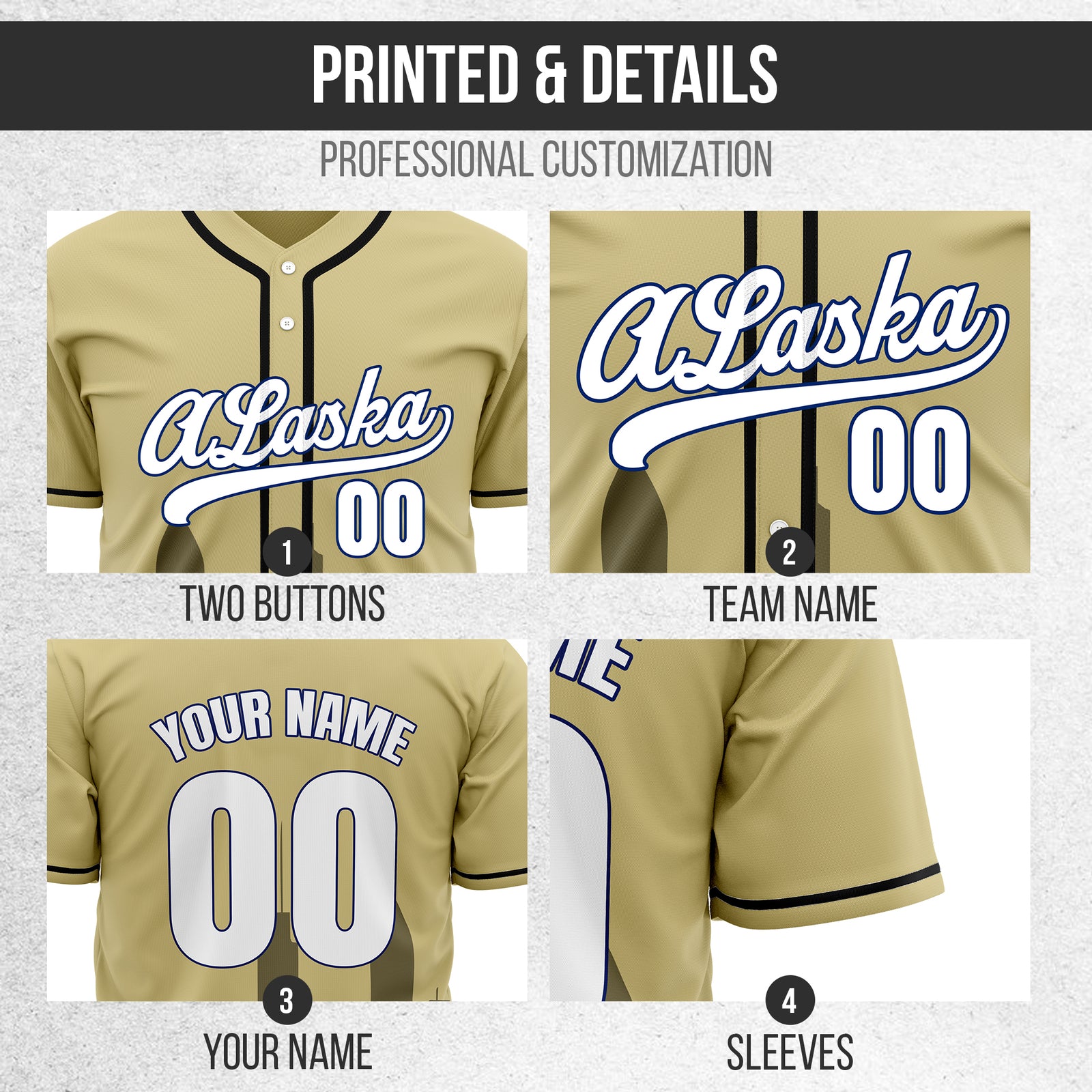Custom City Horizon Khaki Baseball Sports Jersey Personalized Uniform with Name & Number