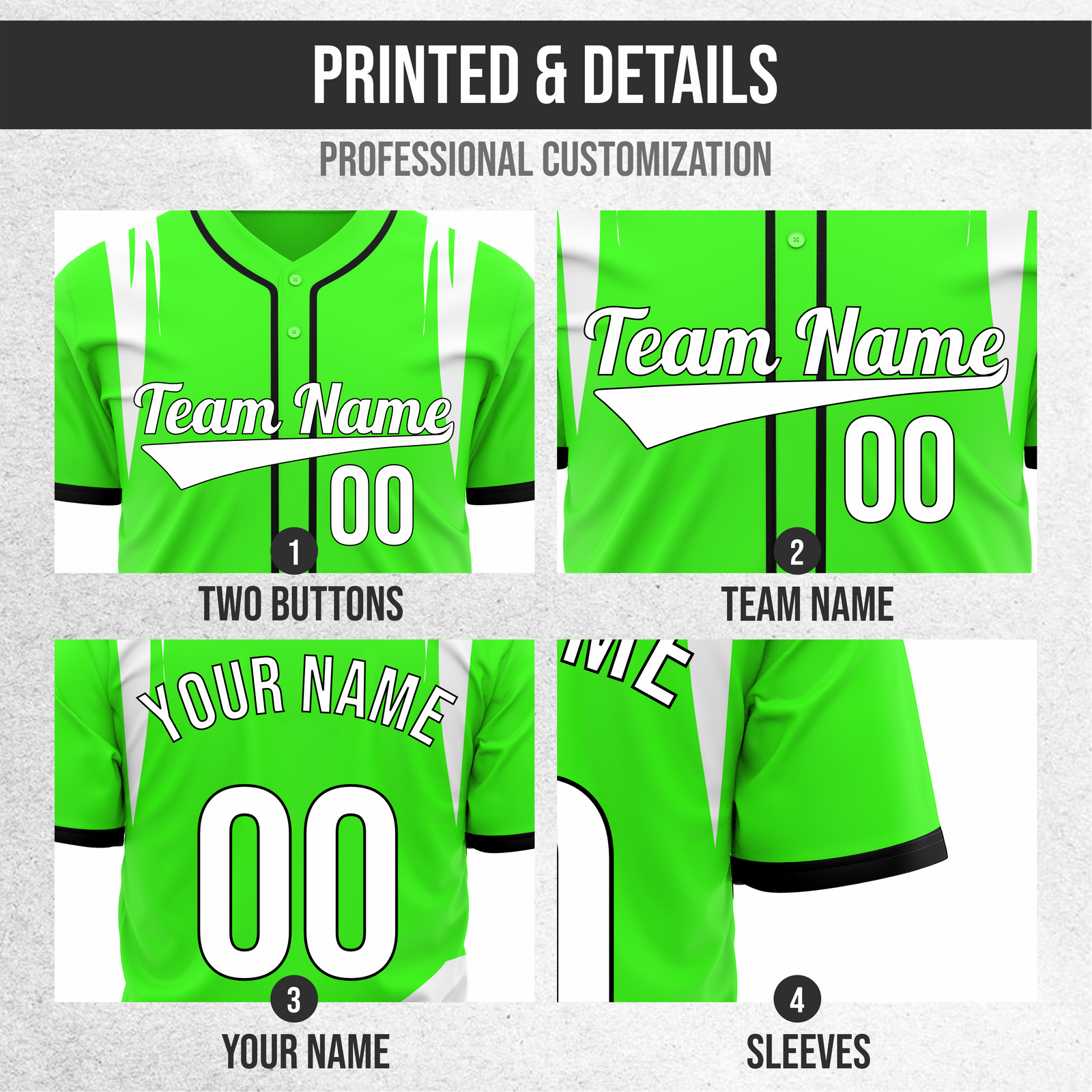 Custom Curve Edge Baseball Neon Green Sports Jersey Personalized Uniform with Name & Number