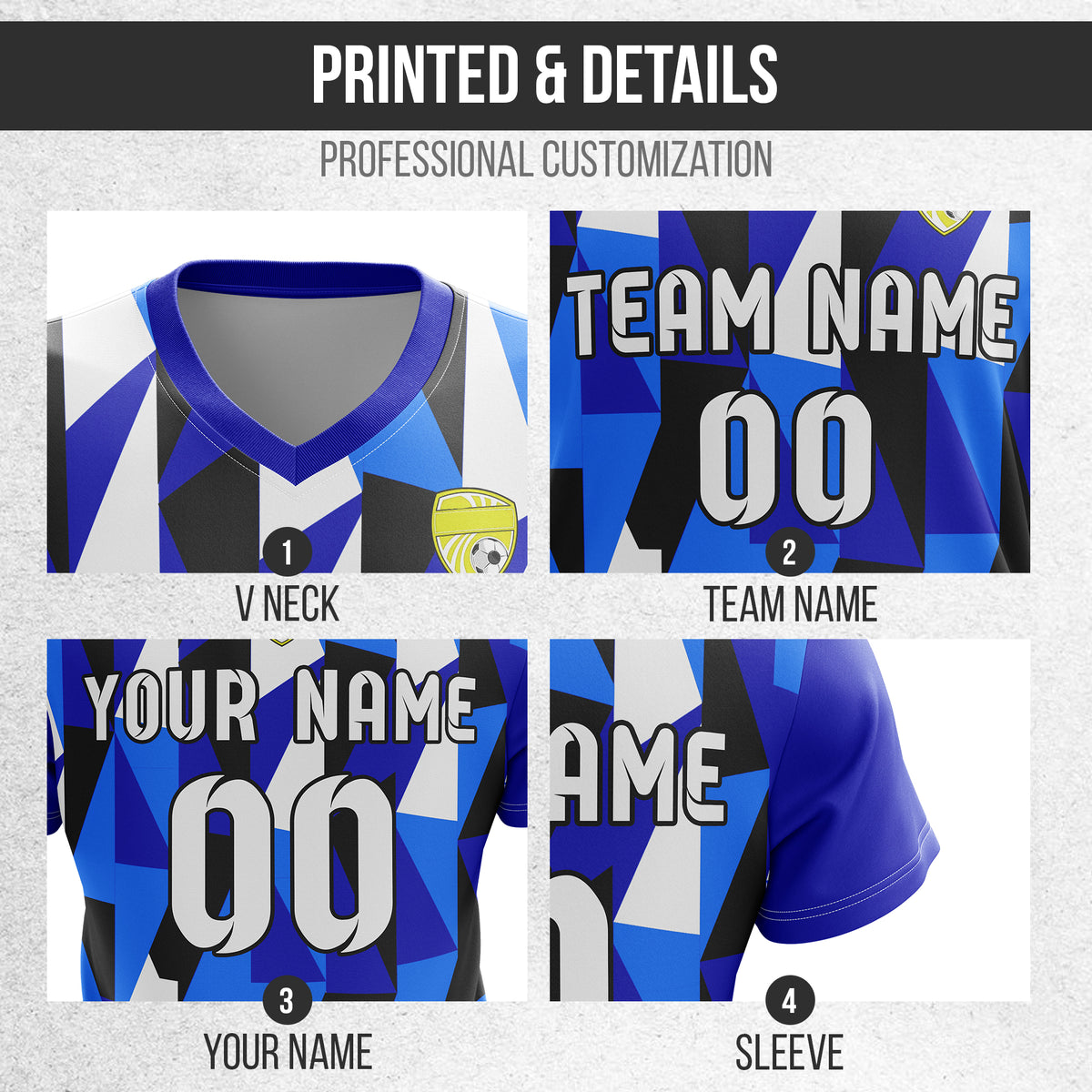 Custom Crystal V-Full Pattern Navy Soccer sport Tops Jersey