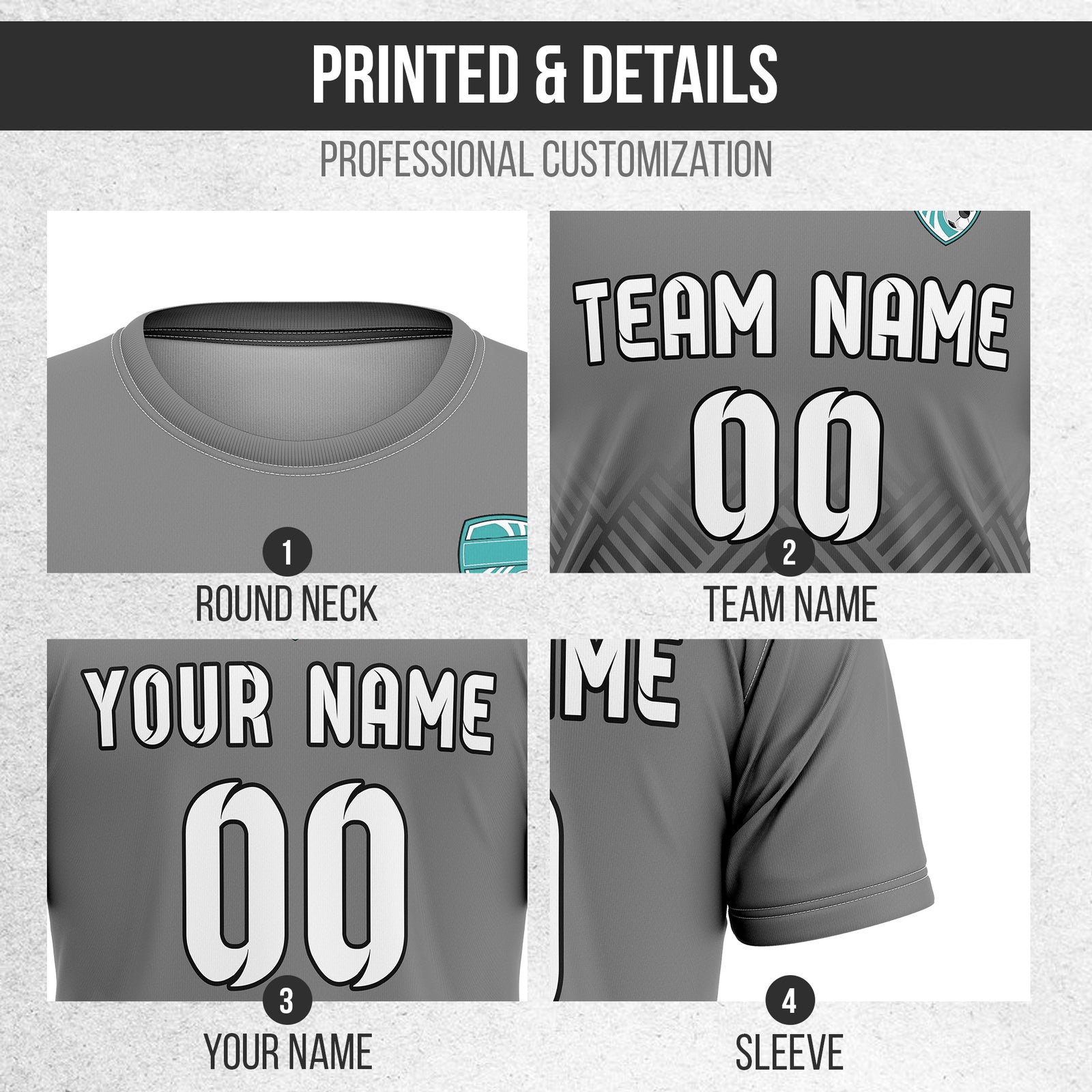 Custom Shadow Line R Side Pattern Soccer Dark Grey Sport Tops Jersey