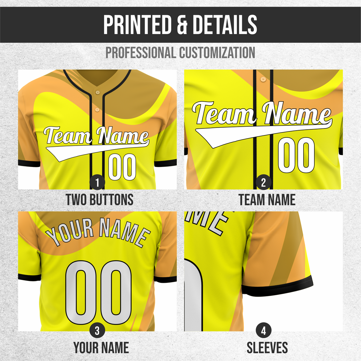 Custom Heritage Flow Baseball Yellow Sports Jersey Personalized Uniform with Name & Number