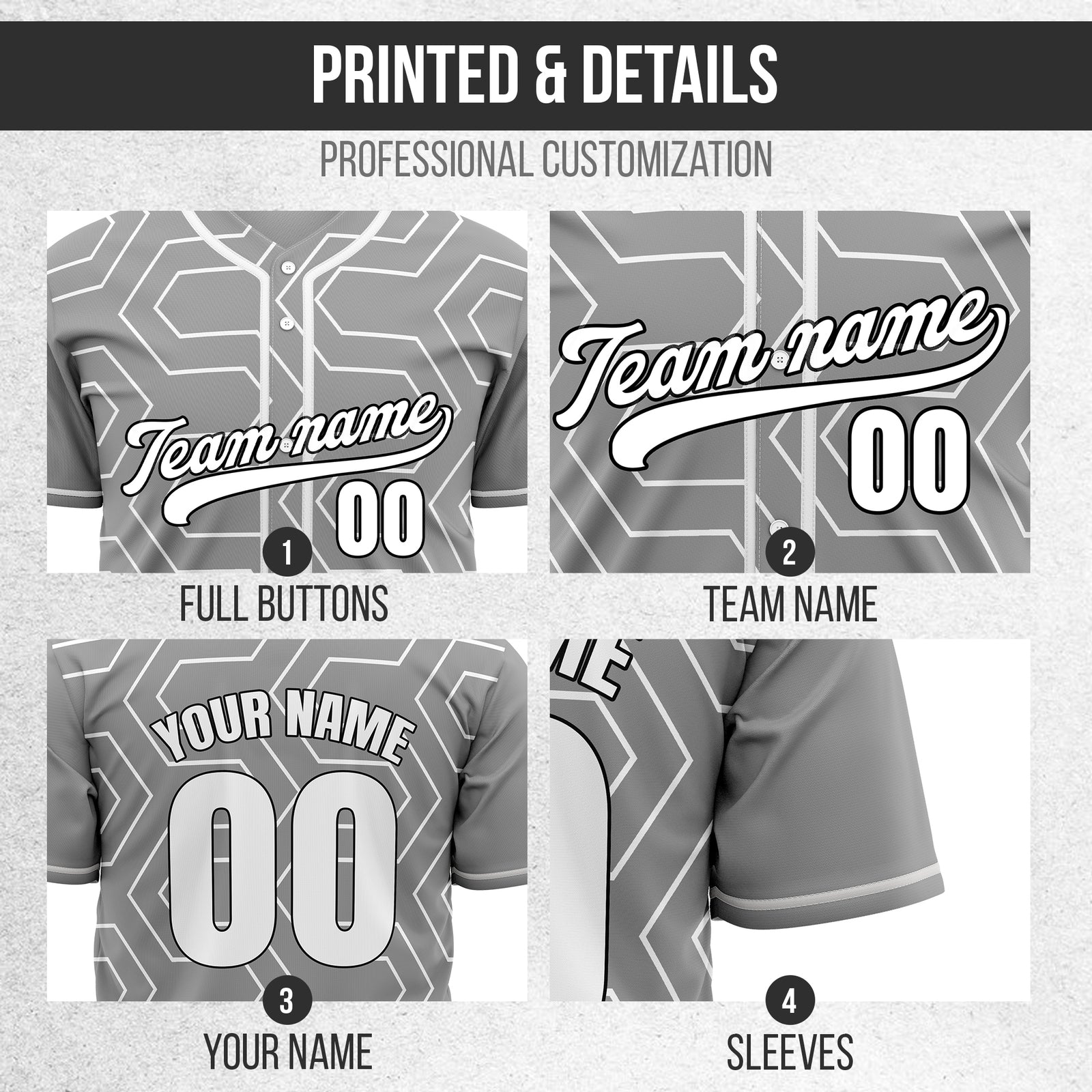 Custom Rhombus Rush Grey Baseball Sports Jersey Personalized Uniform with Name & Number