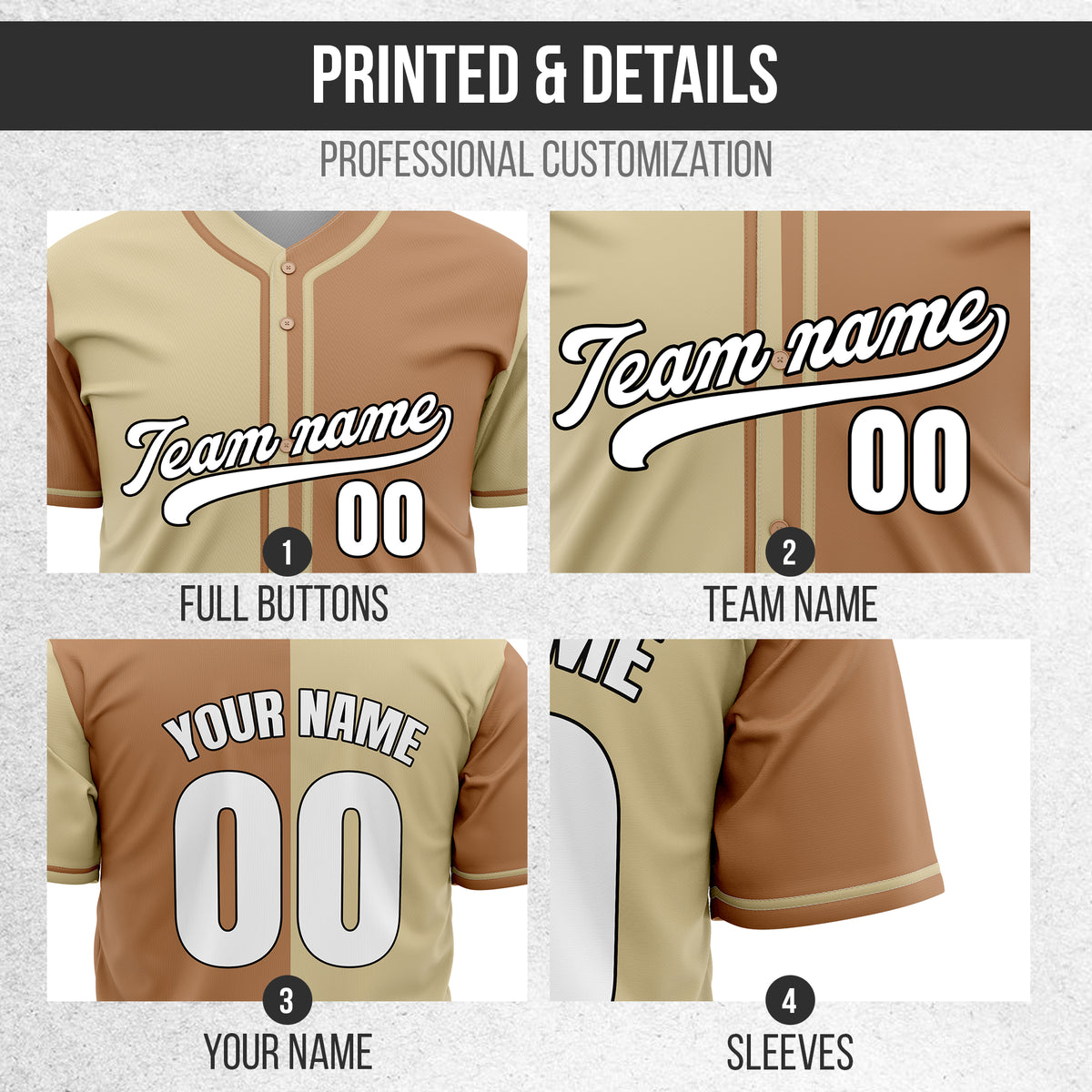 Custom Split Baseball Khaki Sports Jersey Personalized Uniform with Name & Number