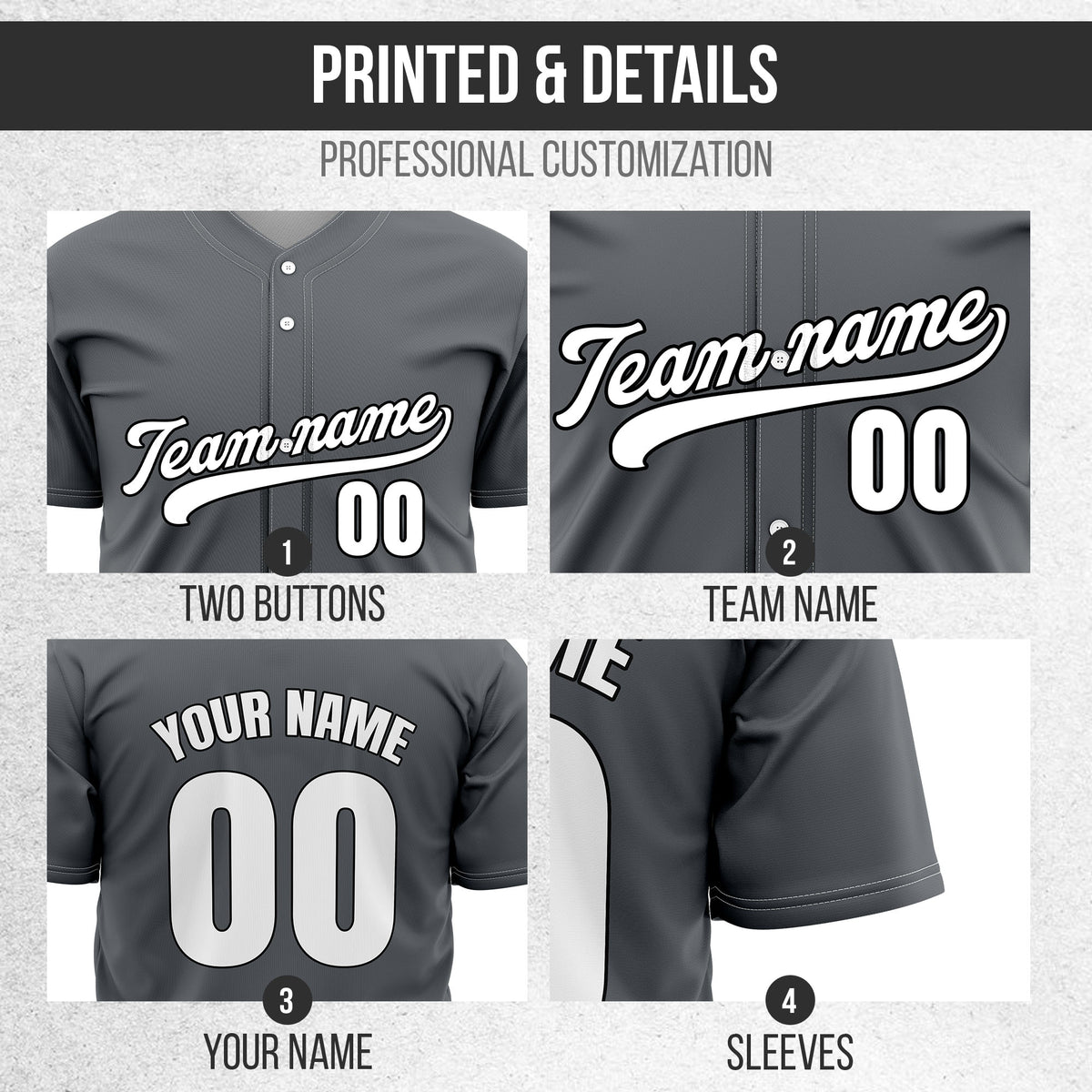 Custom Wave Dark Grey Baseball Sports Jersey Personalized Uniform with Name & Number