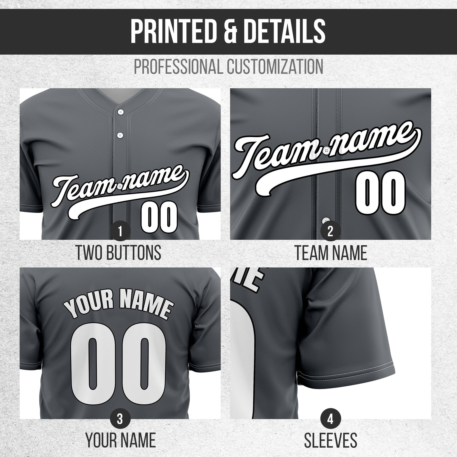 Custom Wave Dark Grey Baseball Sports Jersey Personalized Uniform with Name & Number