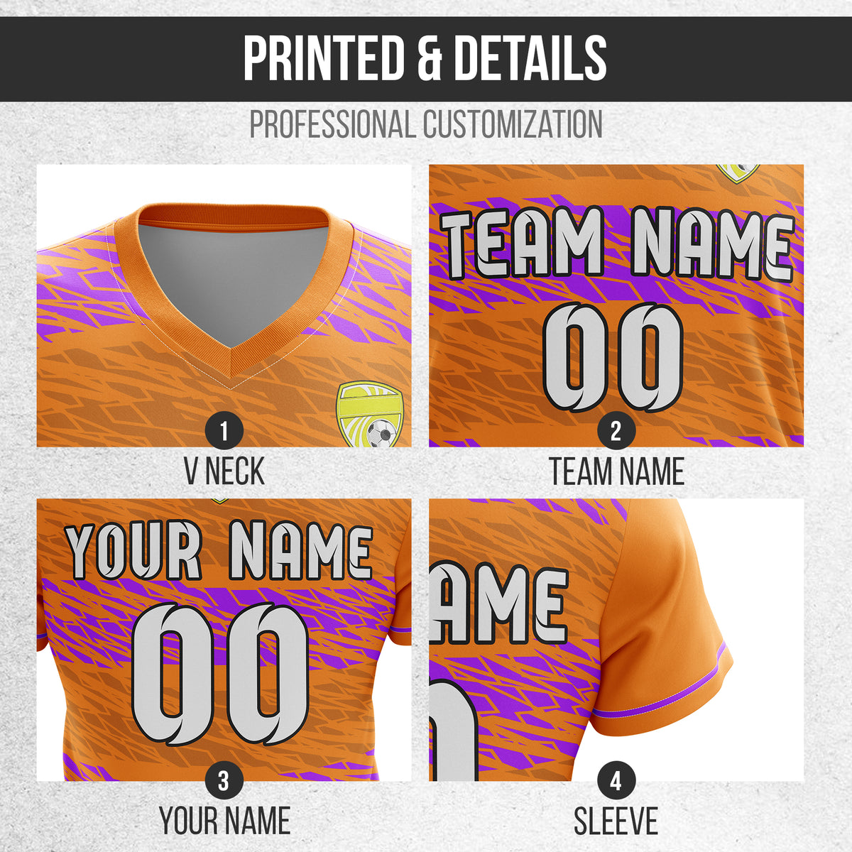 Custom Flare Strike V-Full Pattern Orange Soccer sport Tops Jersey