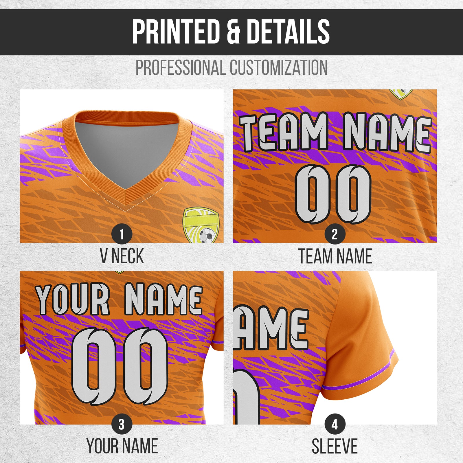 Custom Flare Strike V-Full Pattern Orange Soccer sport Tops Jersey