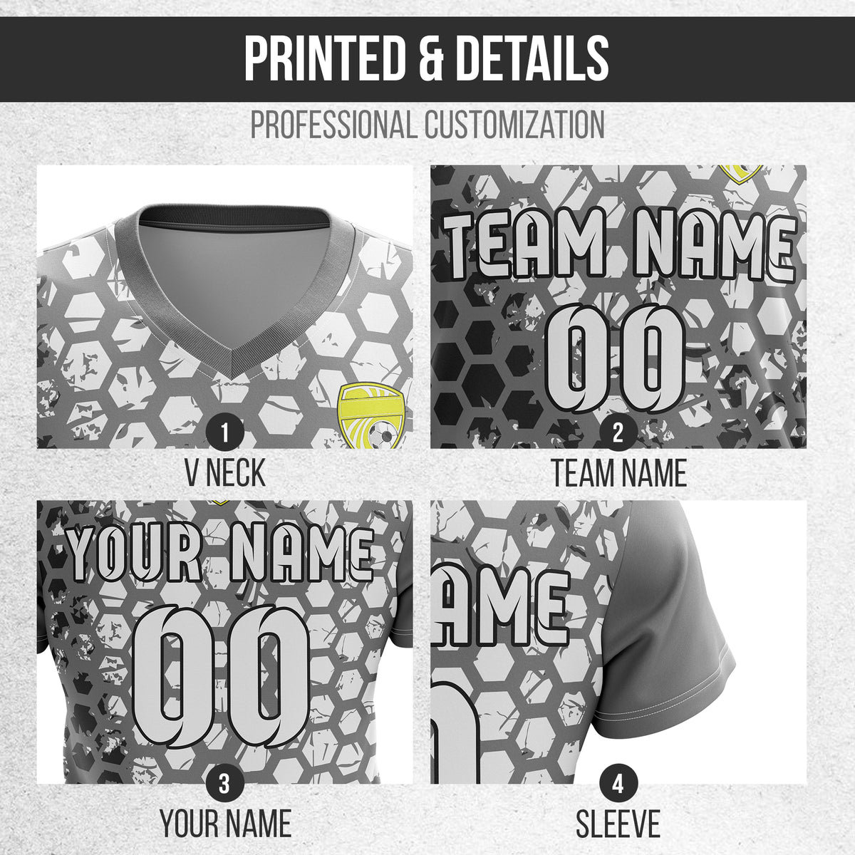 Custom Hex V-Full Pattern Dark Grey Soccer sport Tops Jersey
