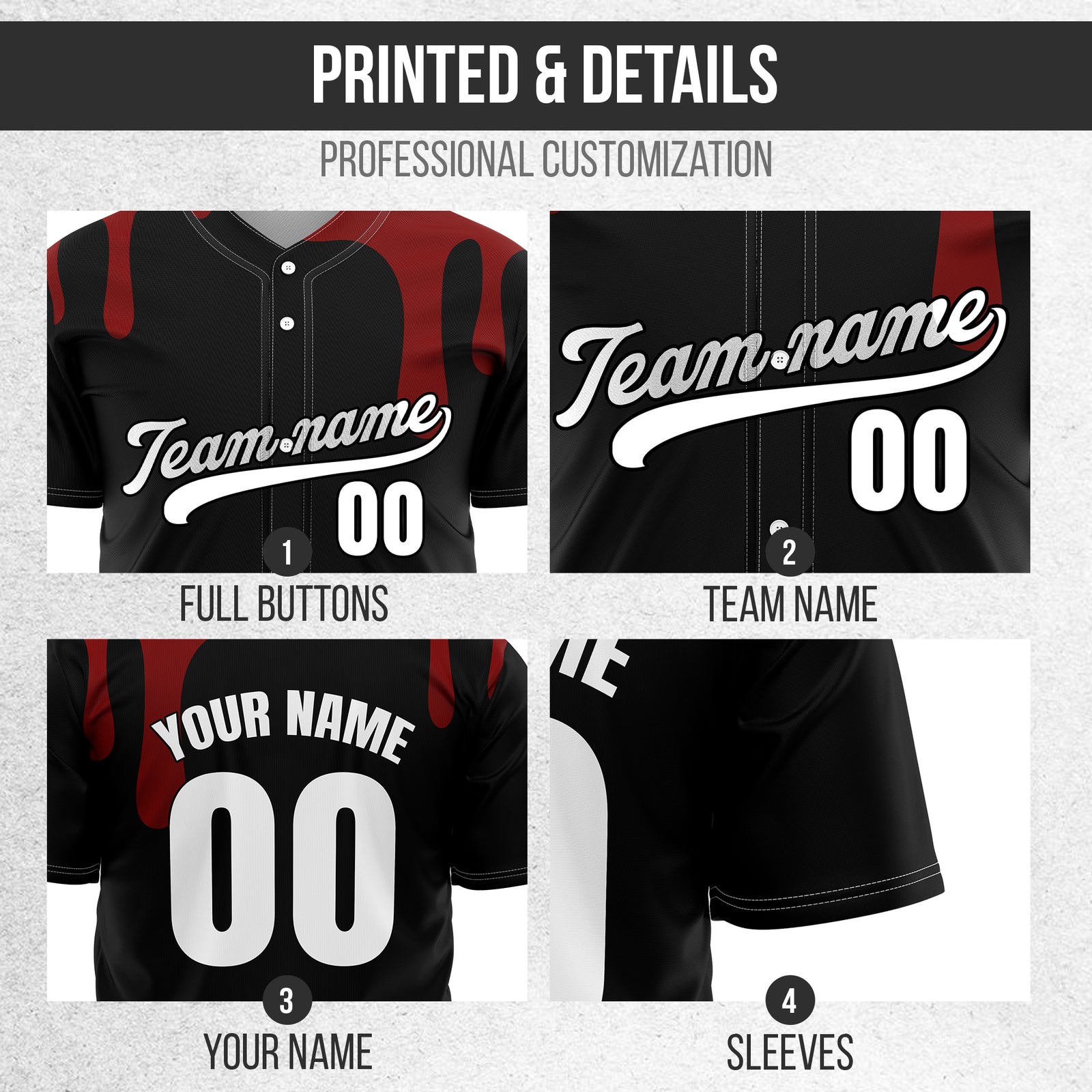 Custom Ink Dripline Black Sports Jersey Personalized Uniform with Name & Number