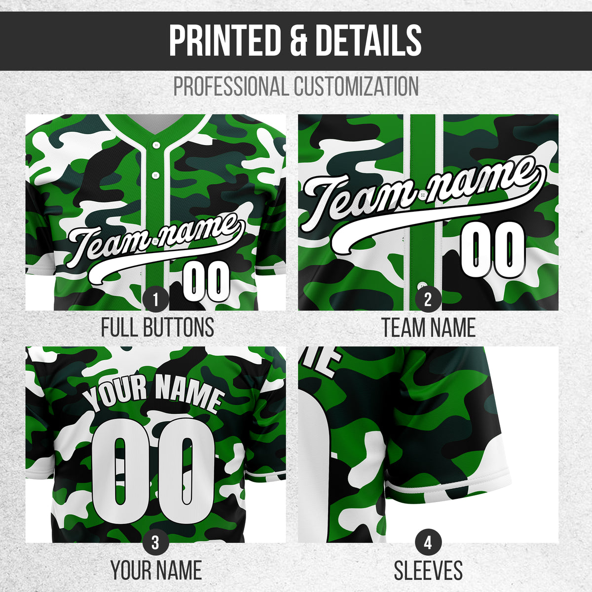 Custom Shadow Command Green Baseball Sports Jersey Personalized Uniform with Name & Number