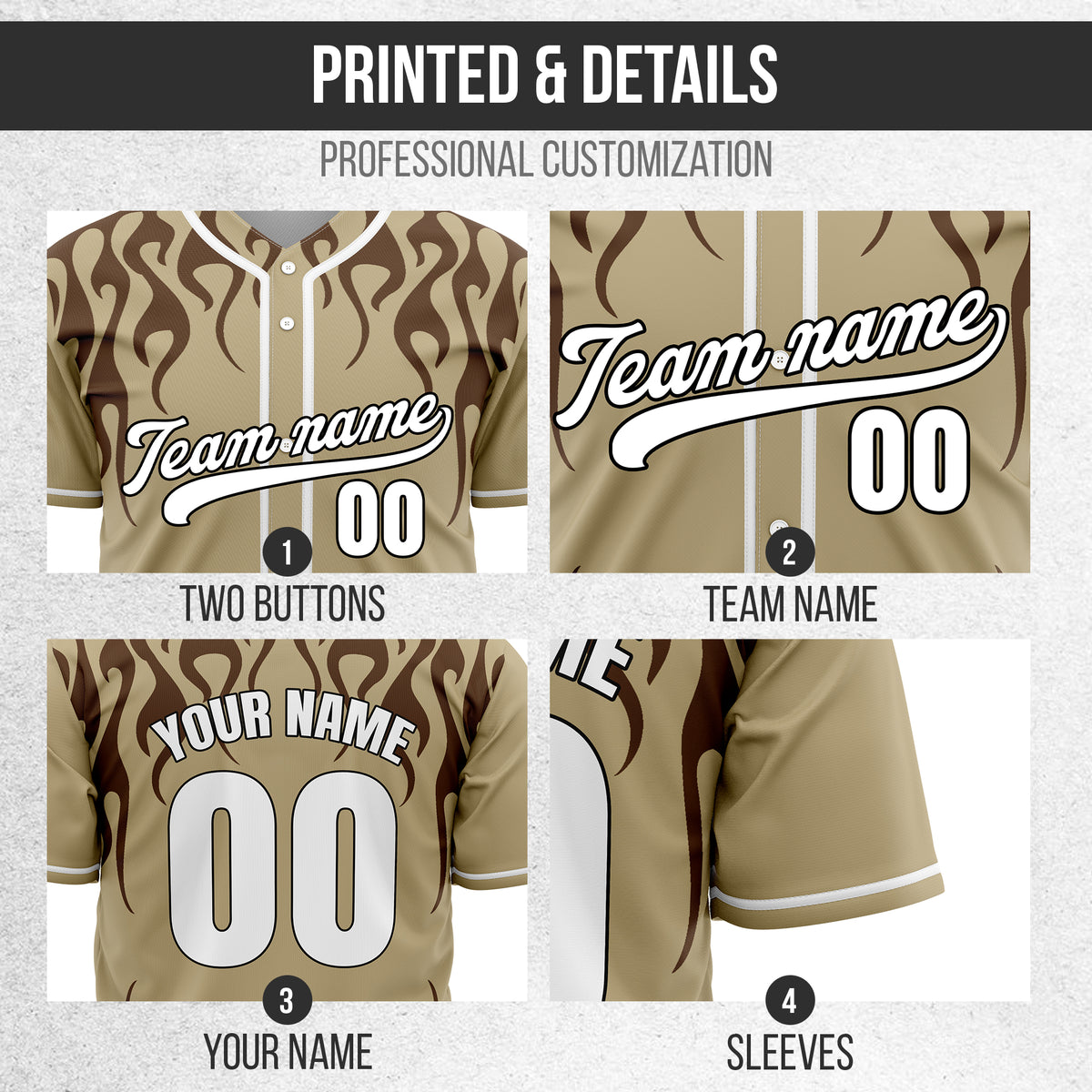 Custom Frostburn Khaki Baseball Sports Jersey Personalized Uniform with Name & Number