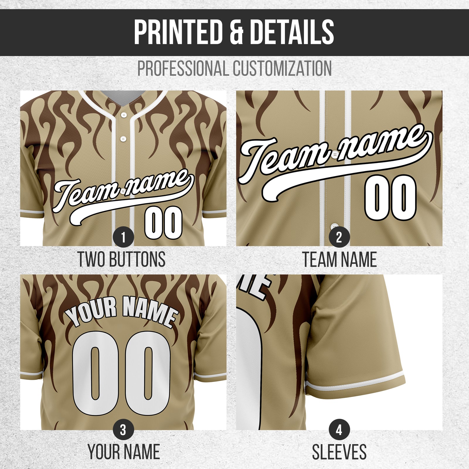 Custom Frostburn Khaki Baseball Sports Jersey Personalized Uniform with Name & Number