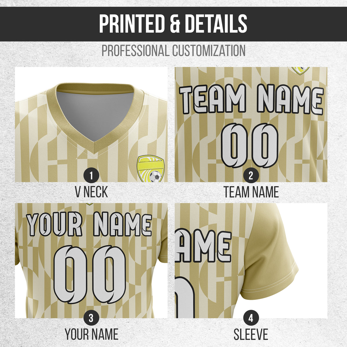 Custom Pulse Grid V-Full Pattern khaki Soccer sport Tops Jersey