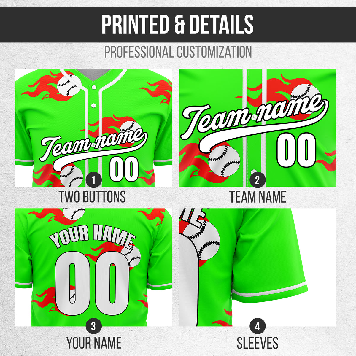 Custom Fireballers Neon Green Baseball Sports Jersey Personalized Uniform with Name & Number