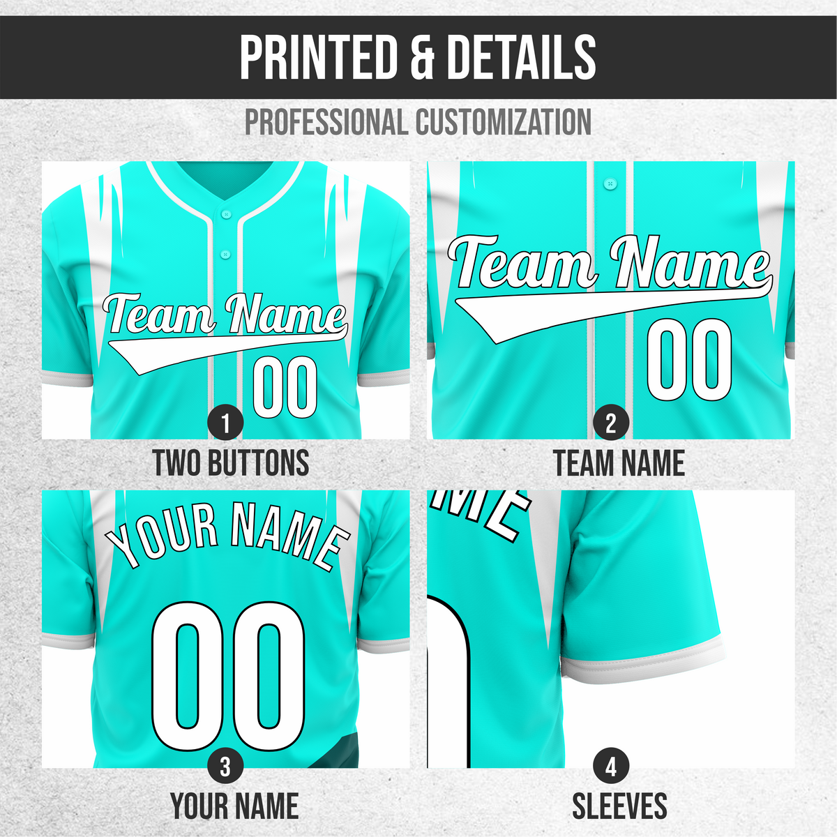 Custom Curve Edge Baseball Aqua Sports Jersey Personalized Uniform with Name & Number