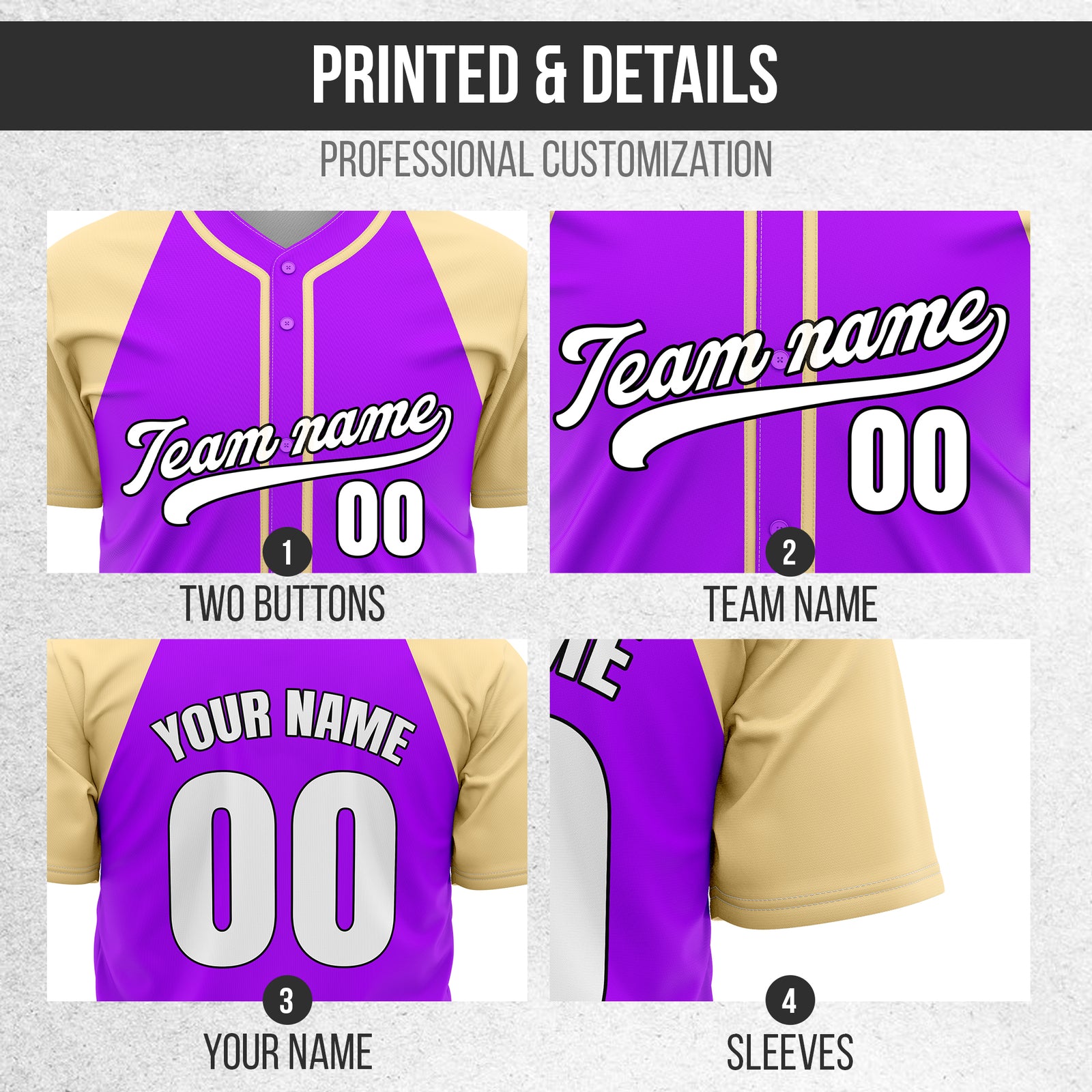 Custom Baseline Baseball Purple Sports Jersey Personalized Uniform with Name & Number