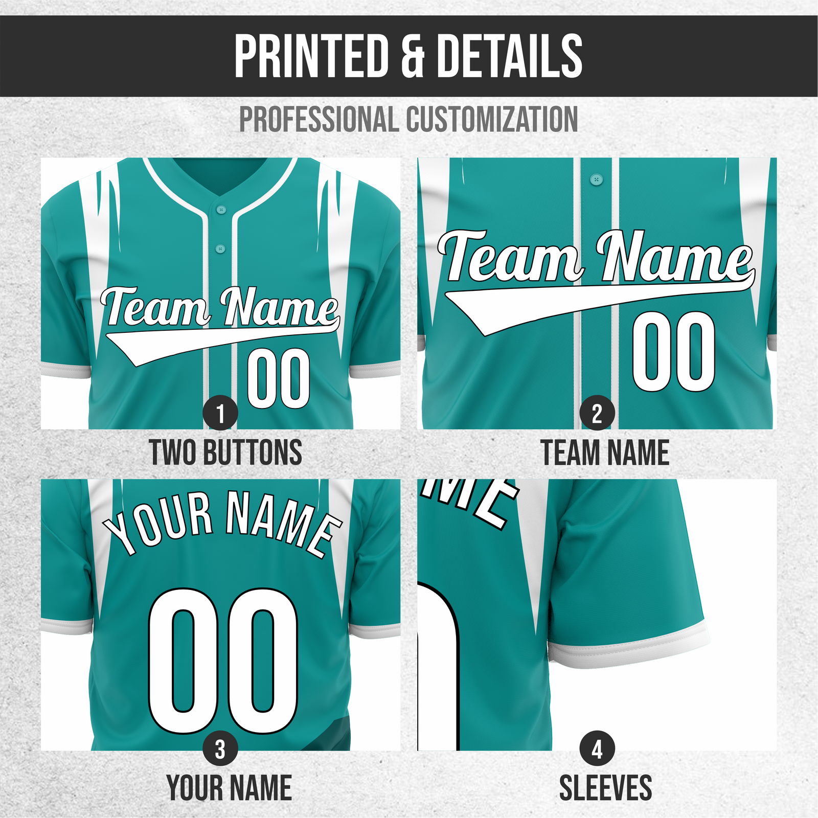 Custom Curve Edge Baseball Teal Sports Jersey Personalized Uniform with Name & Number