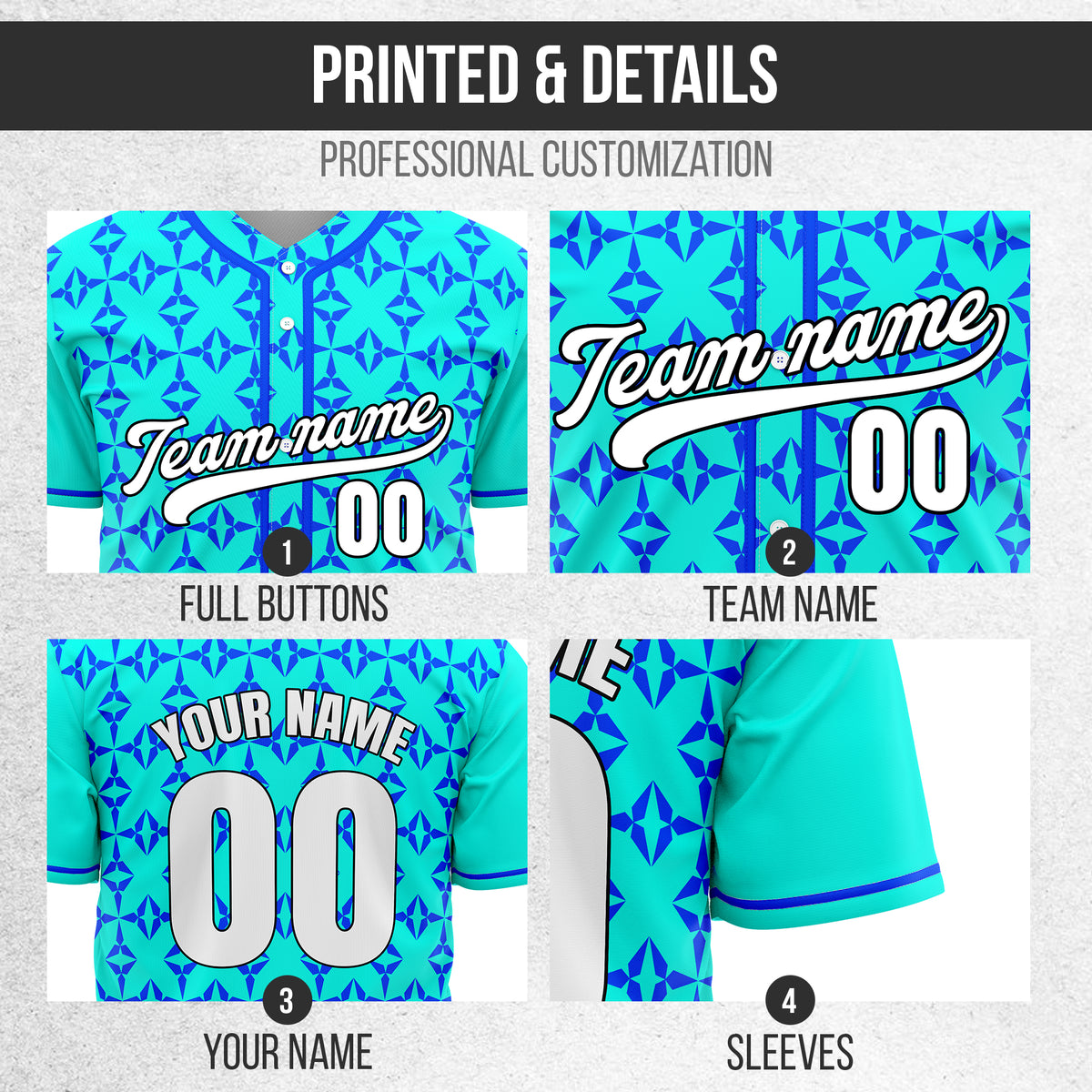 Custom Rhombic Aqua Baseball Sports Jersey Personalized Uniform with Name & Number