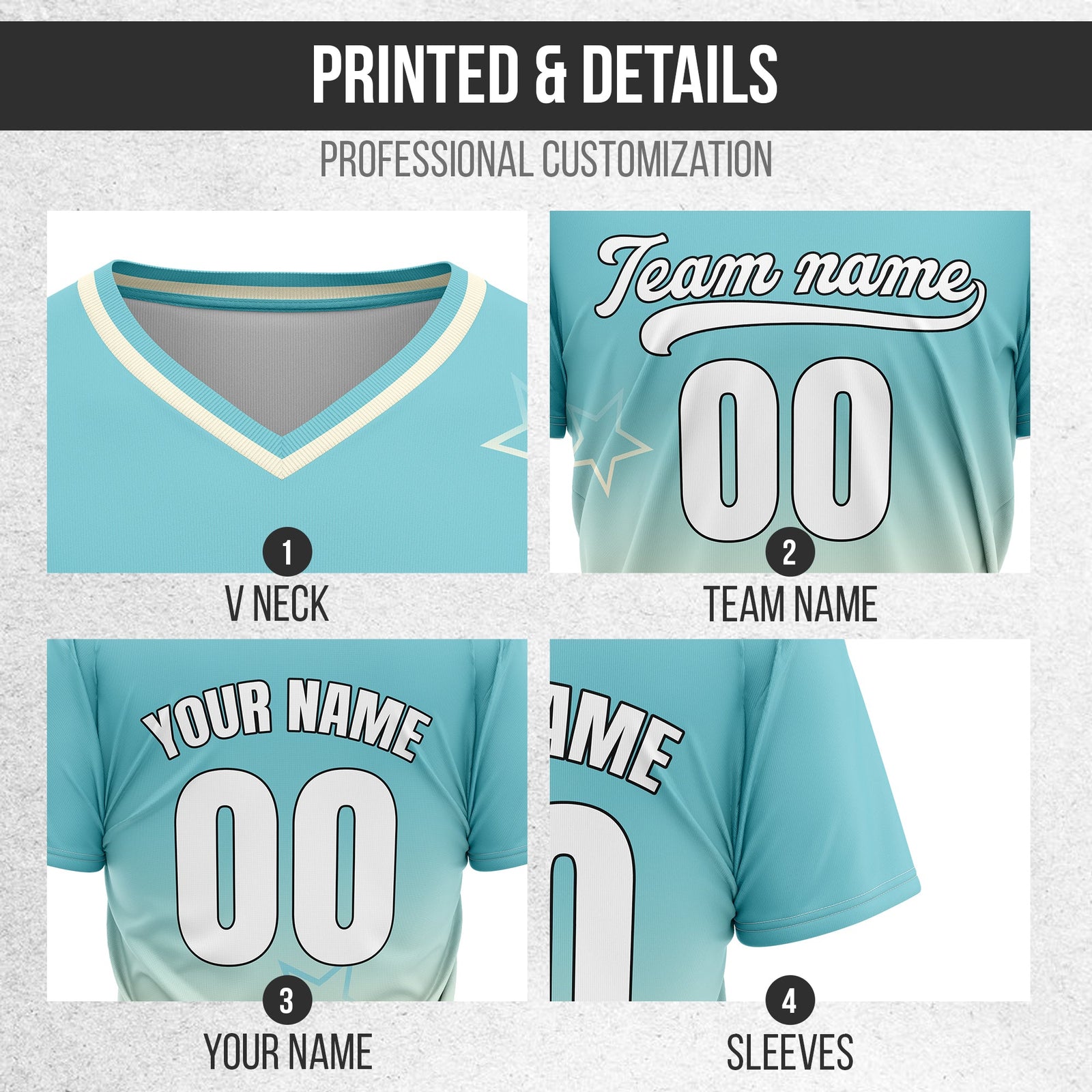 Custom Star Gradient Baseball Aqua Sports Jersey Personalized Uniform with Name & Number
