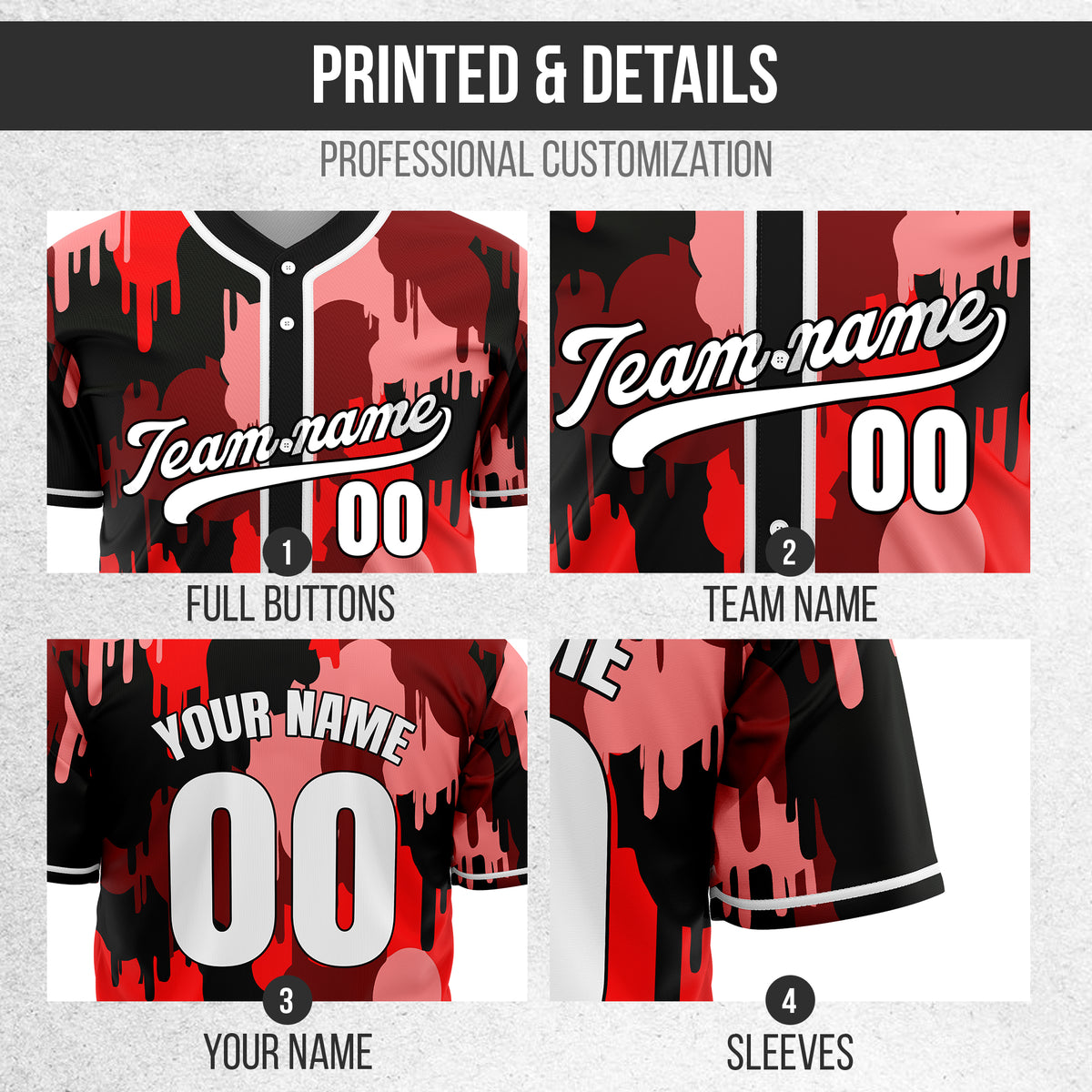 Custom Paint Hustlers Red Baseball Sports Jersey Personalized Uniform with Name & Number