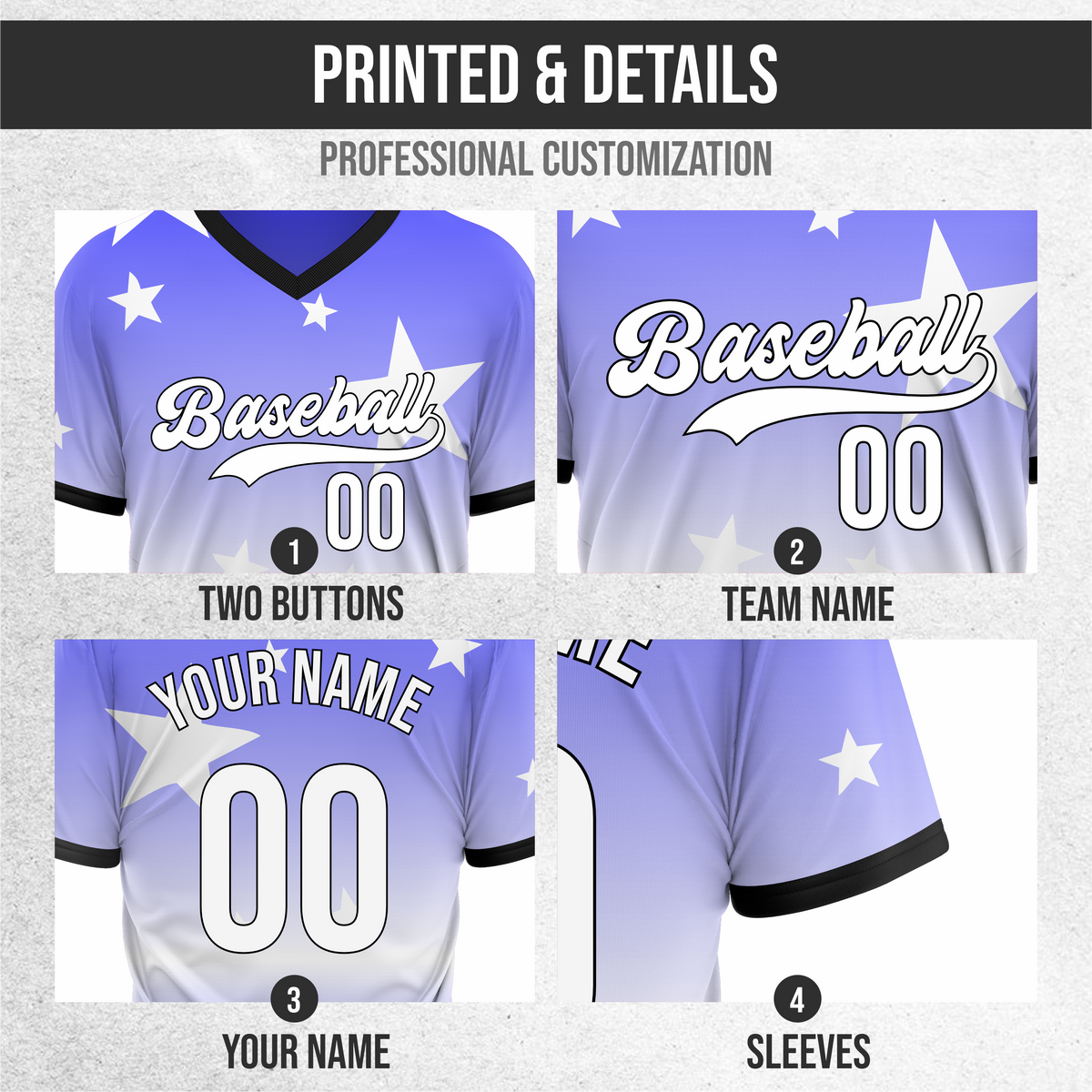 Custom Starfall Gradient Baseball Blue Sports Jersey Personalized Uniform with Name & Number