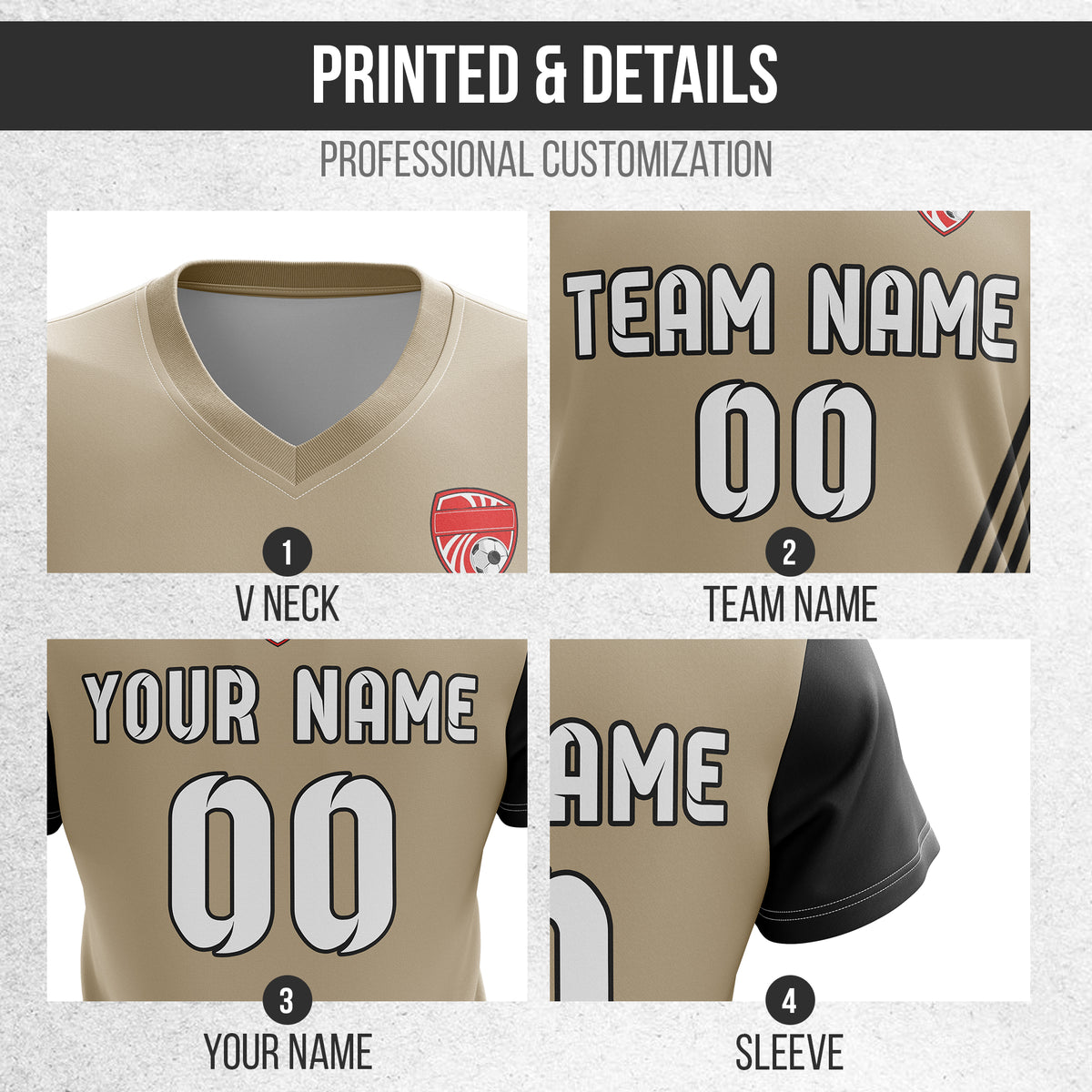 Custom Rapid Line V-Side Pattern khaki Soccer sport Tops Jersey
