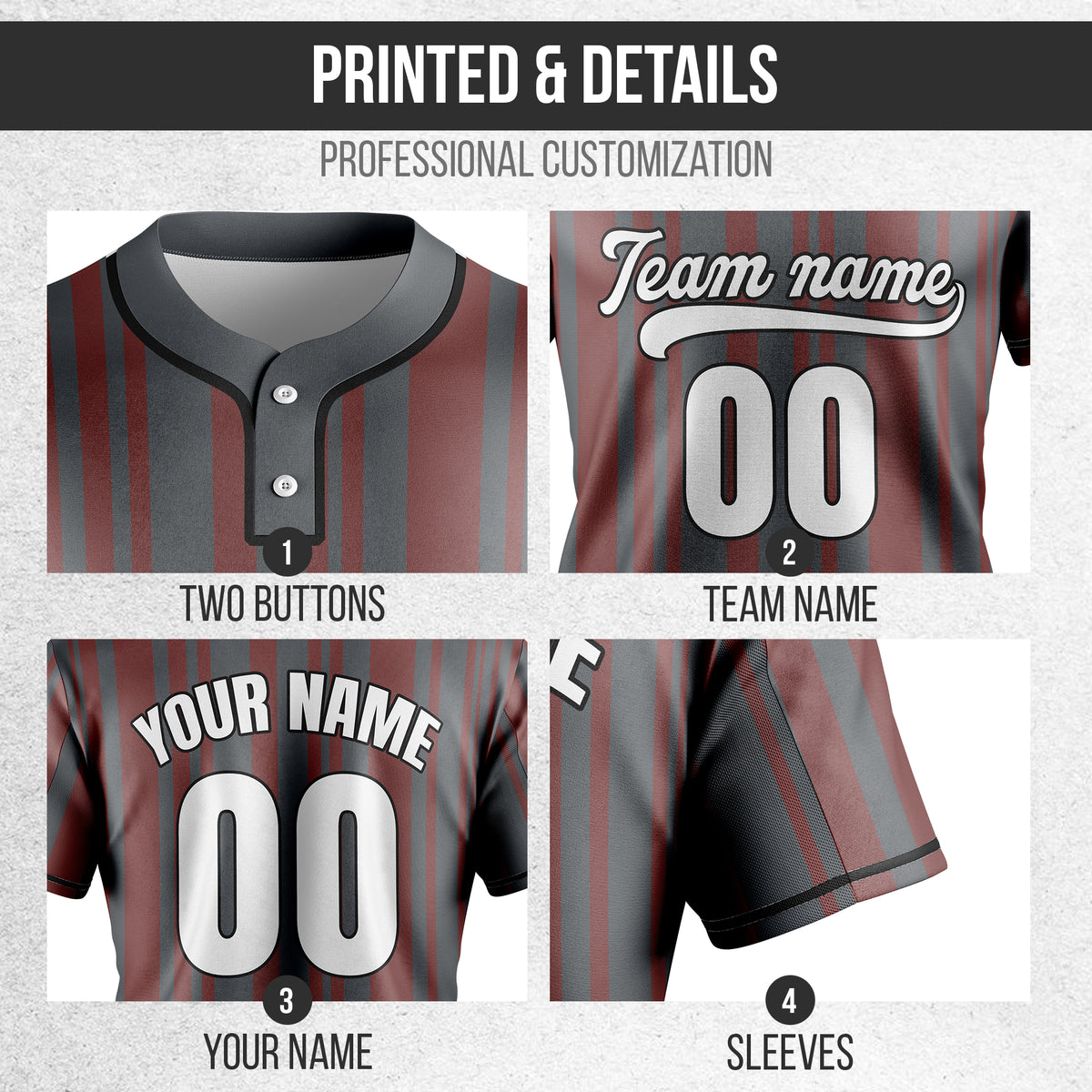 Custom Stripe Fusion Dark Grey Baseball Sports Jersey Personalized Uniform with Name & Number