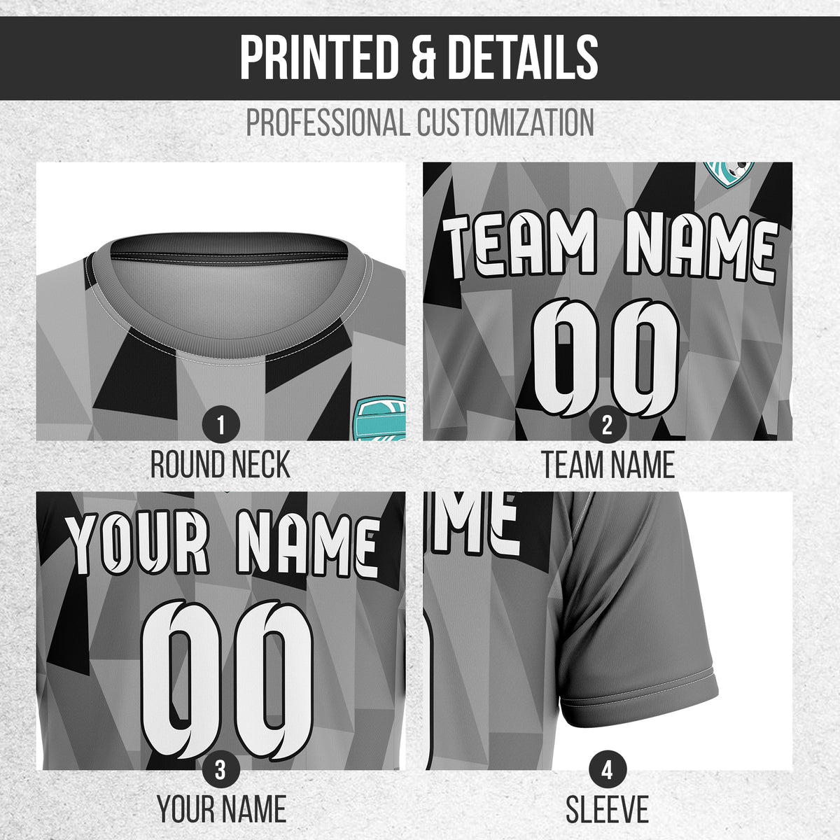 Custom Crystal R-Full Pattern Soccer Dark Grey Sport Tops Jersey