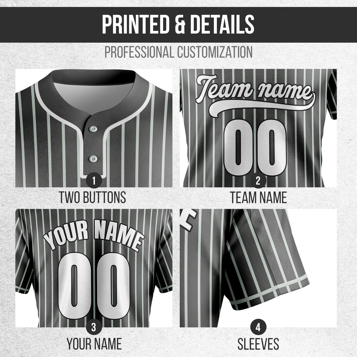 Custom Pinstripe Baseball Dark Grey Sports Jersey Personalized Uniform with Name & Number