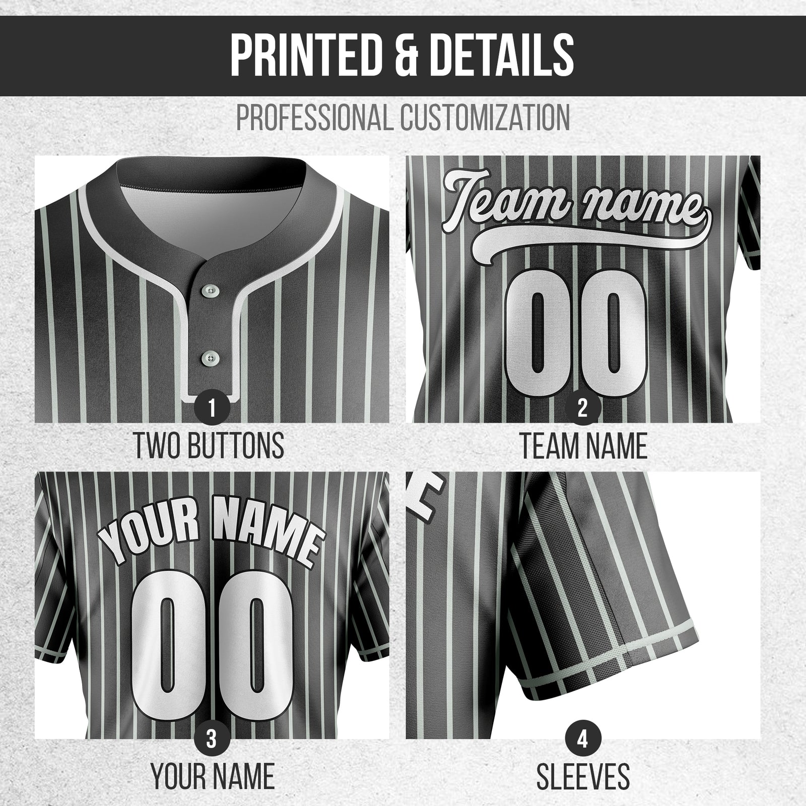 Custom Pinstripe Baseball Dark Grey Sports Jersey Personalized Uniform with Name & Number