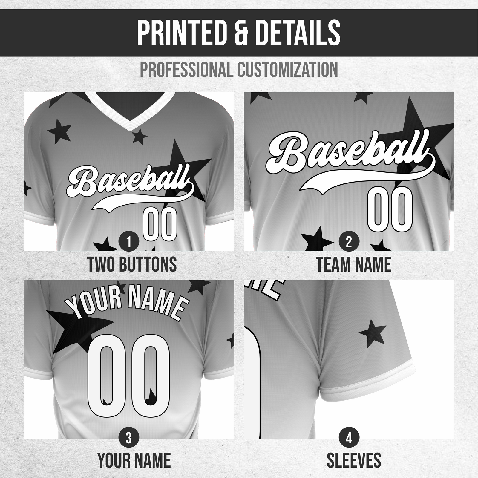 Custom Starfall Gradient Baseball Black Sports Jersey Personalized Uniform with Name & Number