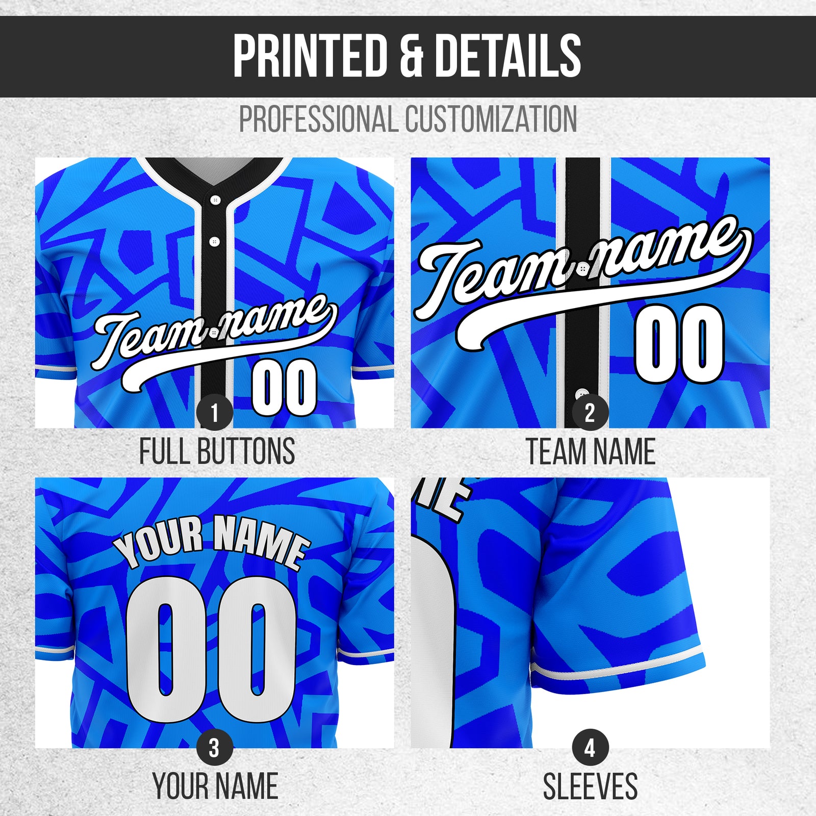 Custom Shadow Rebels Blue Baseball Sports Jersey Personalized Uniform with Name & Number