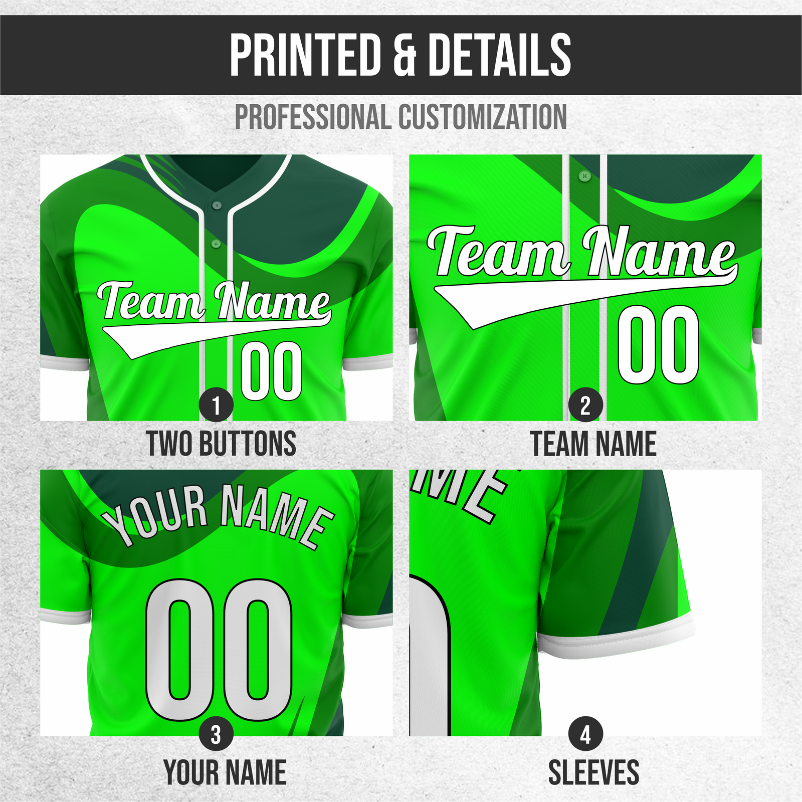 Custom Heritage Flow Baseball Green Sports Jersey Personalized Uniform with Name & Number