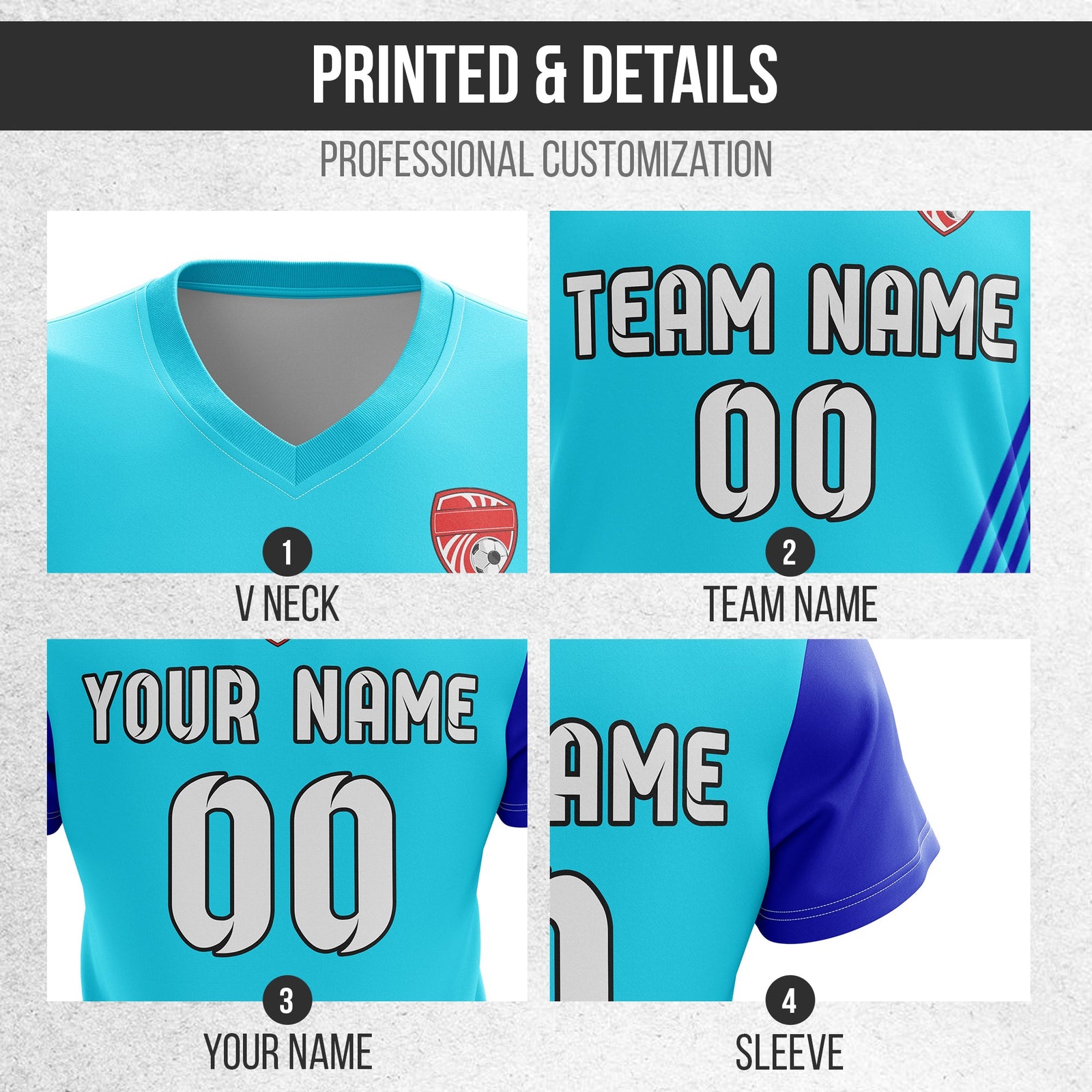 Custom V-Neck Side Pattern D4 Rapid Line Soccer Sport Tops Jersey
