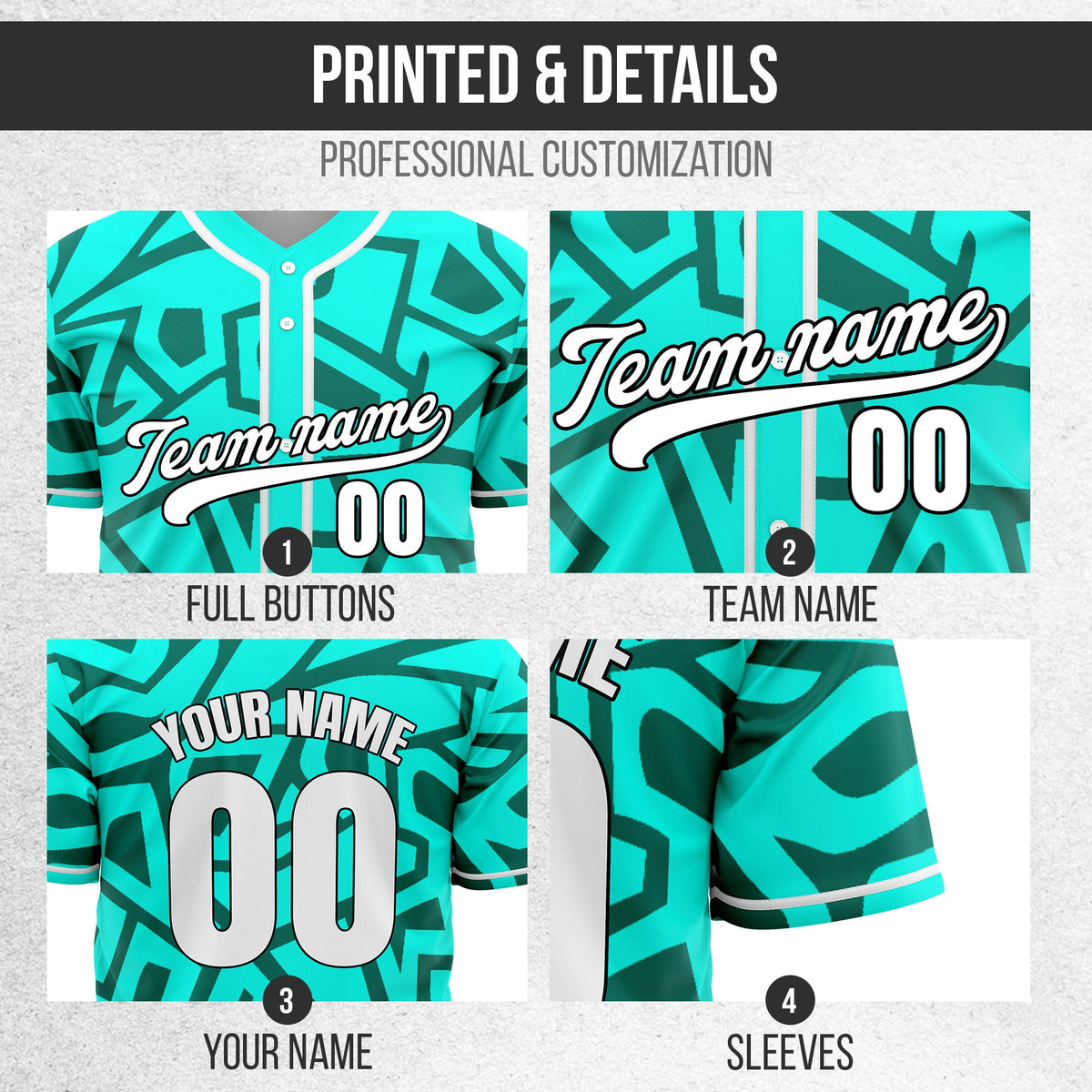 Custom Shadow Rebels Aqua Baseball Sports Jersey Personalized Uniform with Name & Number