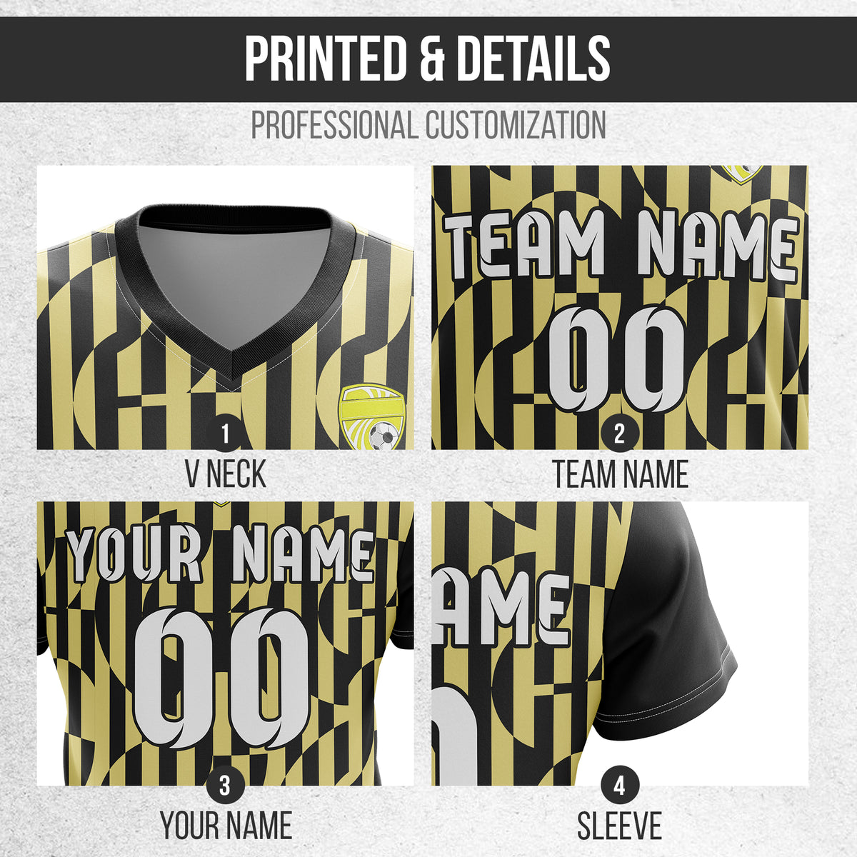 Custom Pulse Grid V-Full Pattern Black Soccer sport Tops Jersey