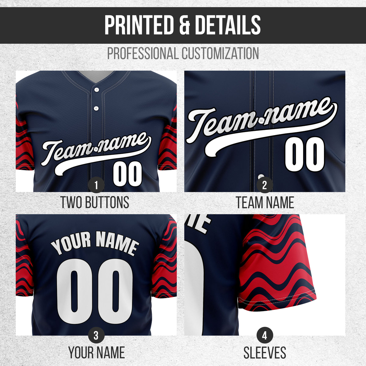 Custom Wave Navy Baseball Sports Jerseys Personalized Uniform with Name & Number