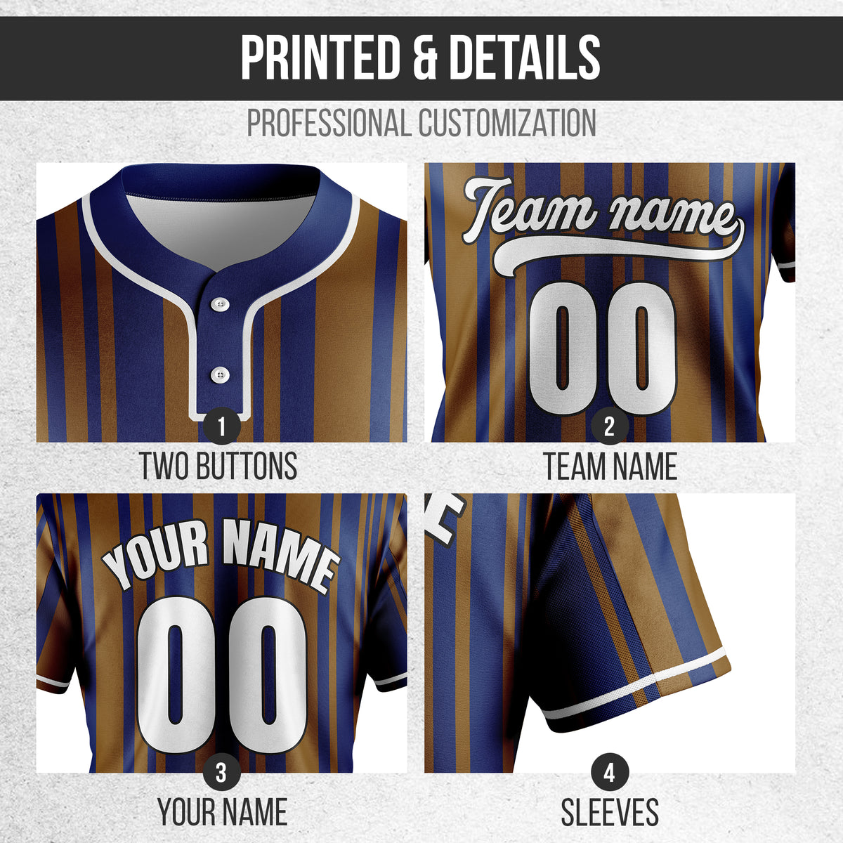 Custom Stripe Fusion Navy Baseball Sports Jersey Personalized Uniform with Name & Number