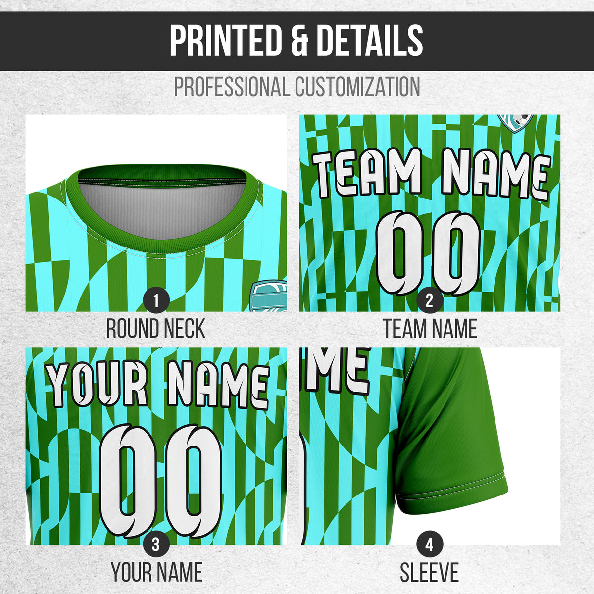Custom Pulse Grid R-Full Pattern Soccer Green Sport Tops Jersey