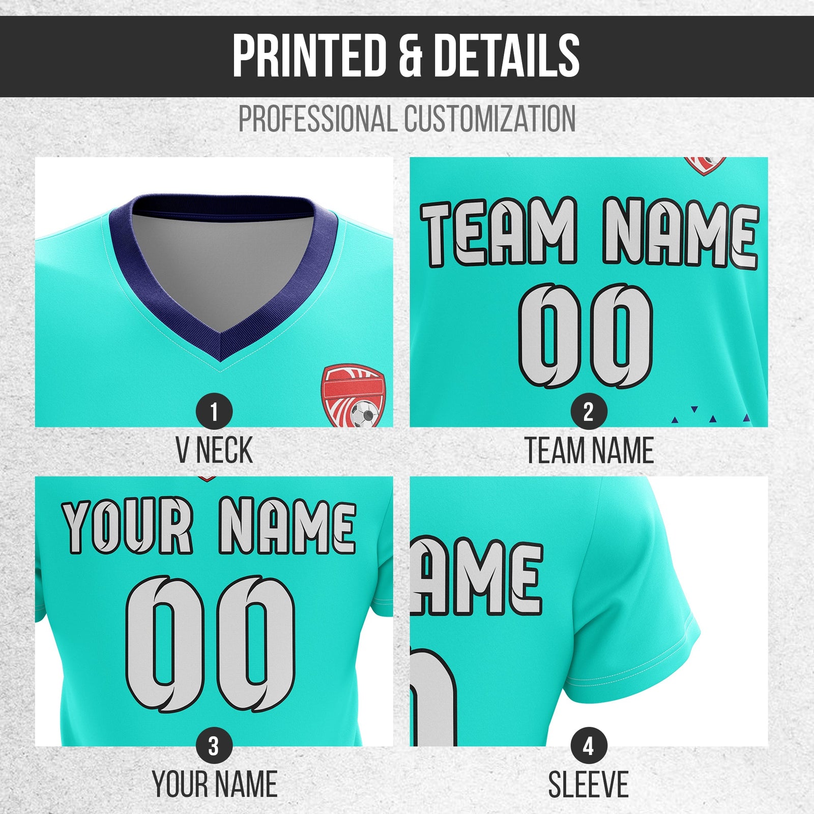 Custom Tri-Edge V-Side Pattern D3 Soccer Sport Tops Jersey