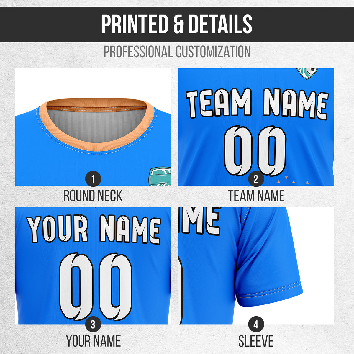 Custom Tri-Edge R Side Pattern Soccer Blue Sport Tops Jersey