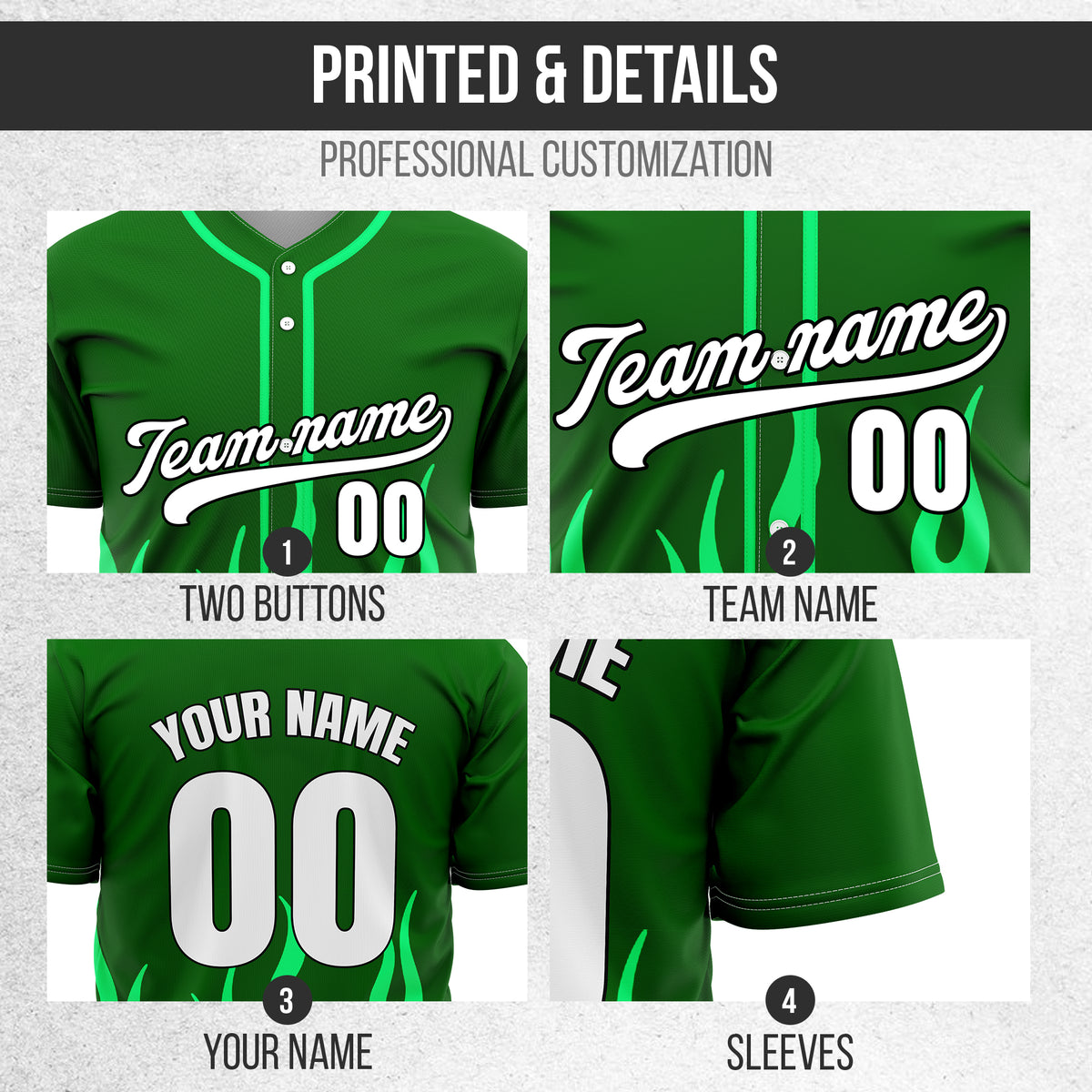 Custom Frost Fire Green Baseball Sports Jersey Personalized Uniform with Name & Number
