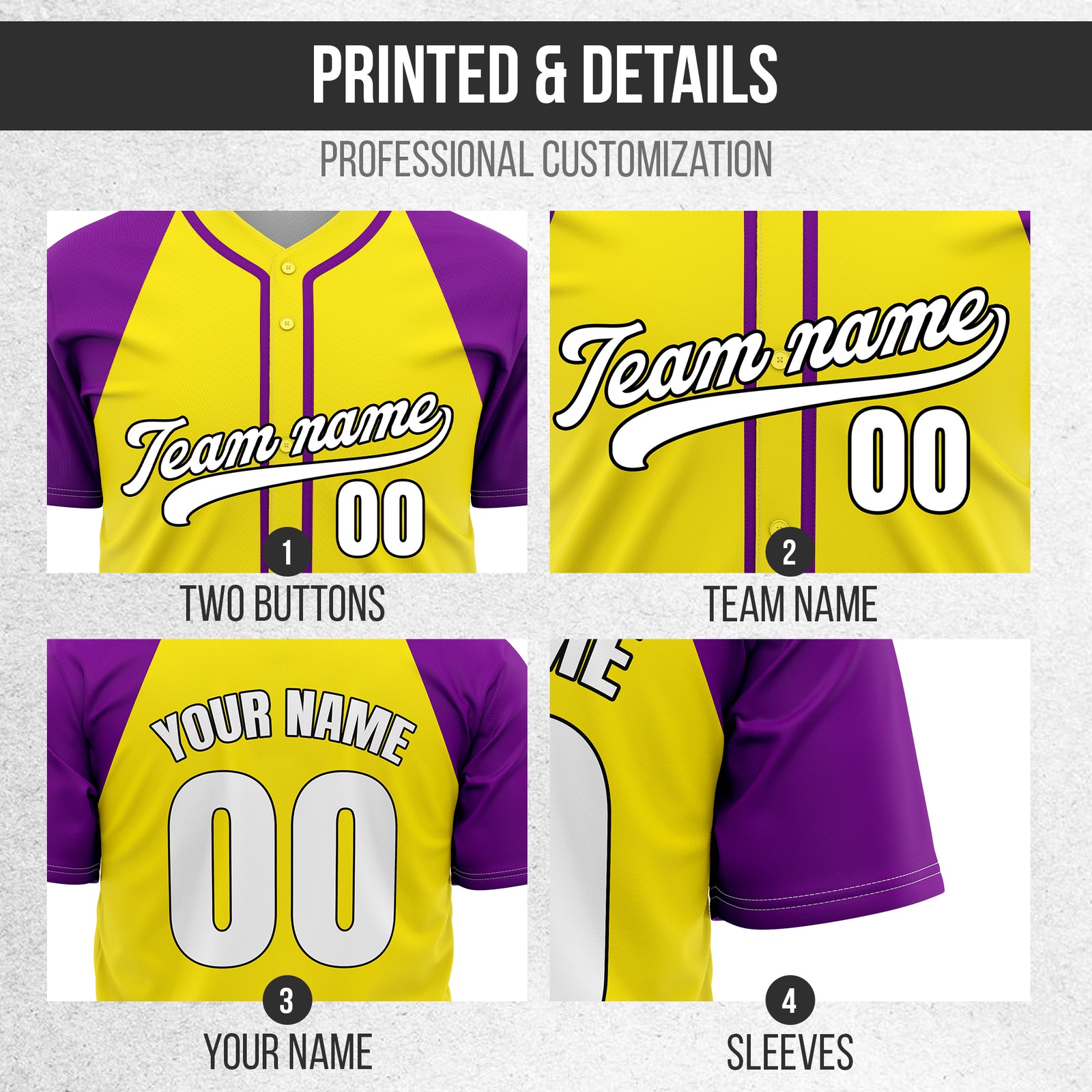 Custom Baseline Baseball Yellow Sports Jersey Personalized Uniform with Name & Number