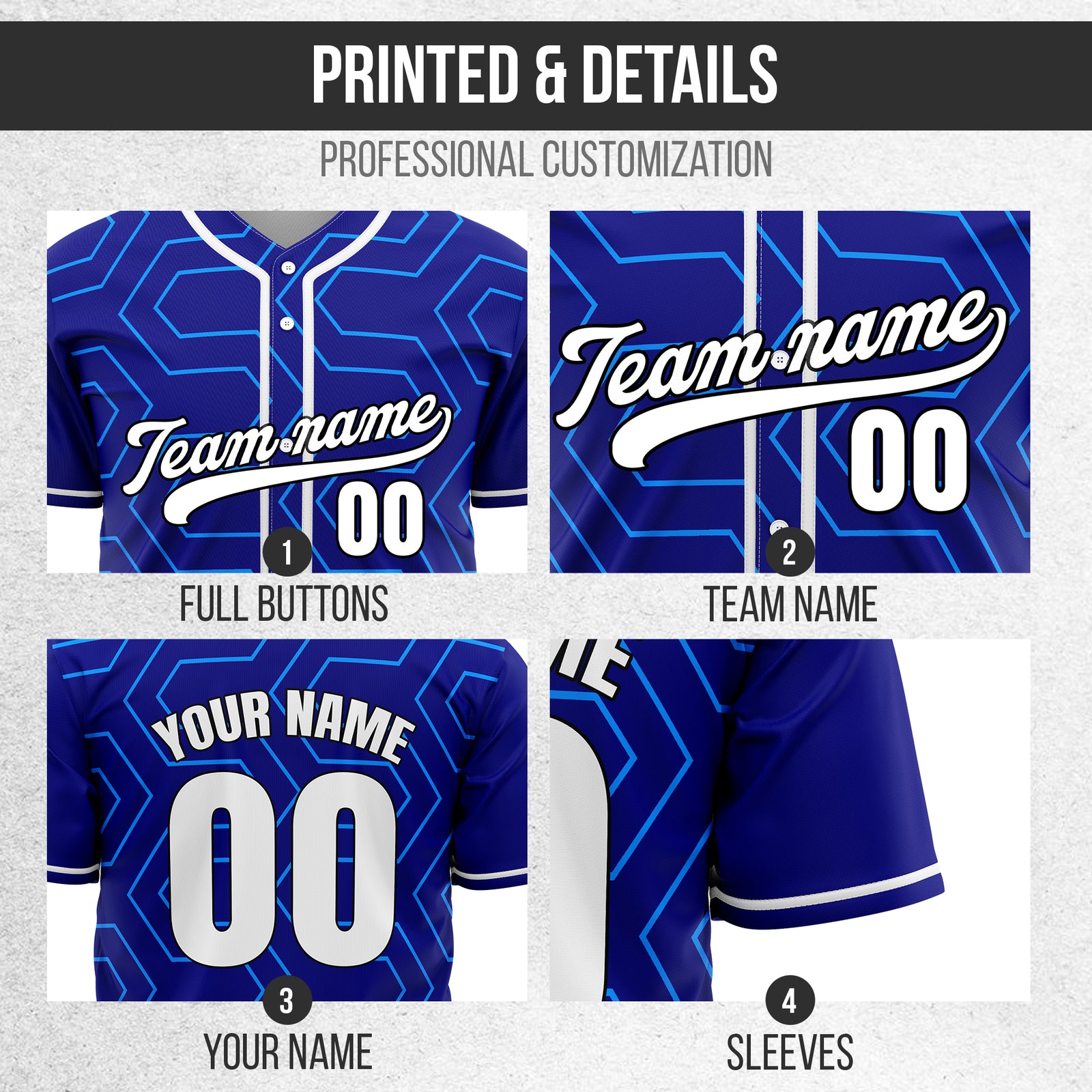 Custom Rhombus Rush Blue Baseball Sports Jersey Personalized Uniform with Name & Number