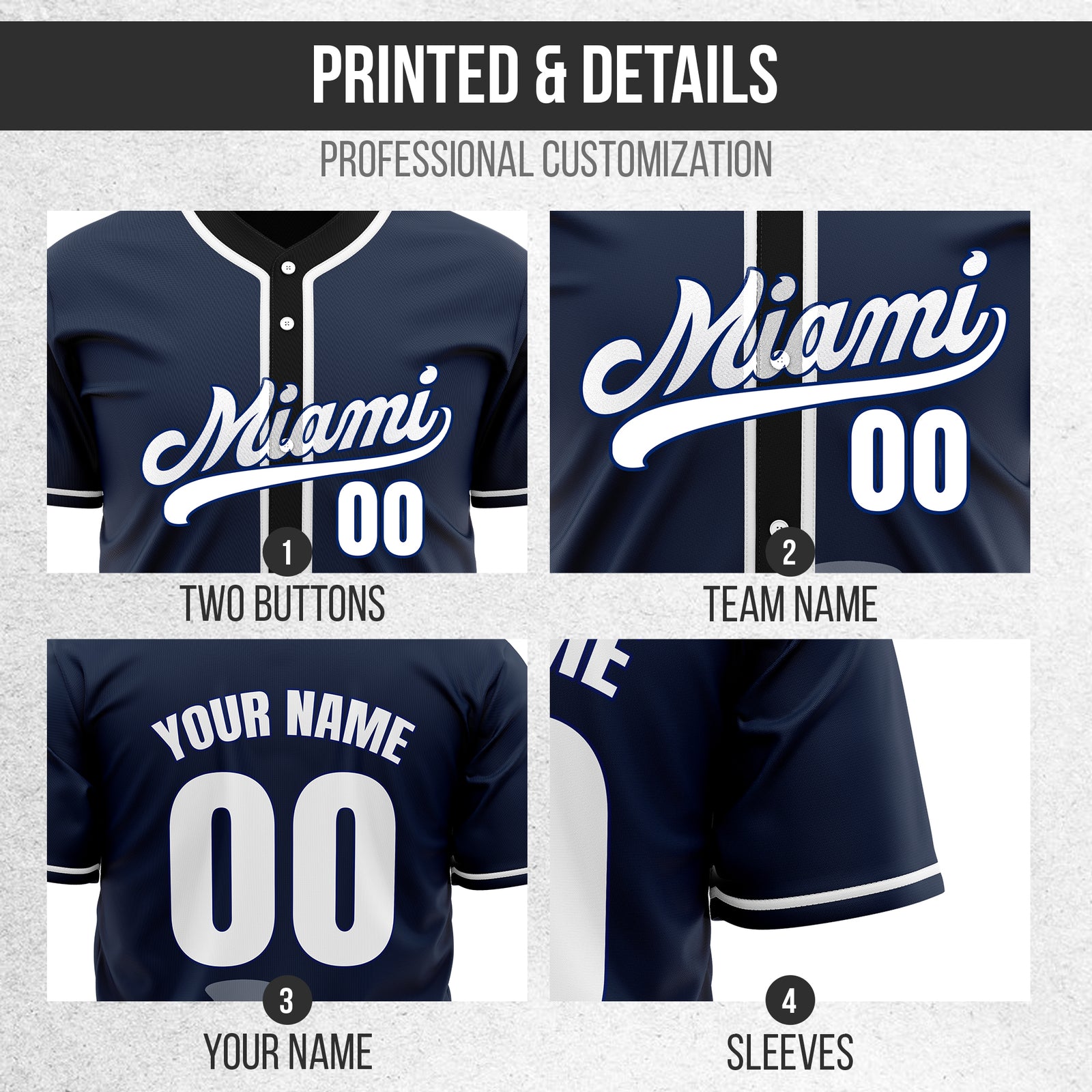 Custom City Tide Navy Baseball Sports Jersey Personalized Uniform with Name & Number